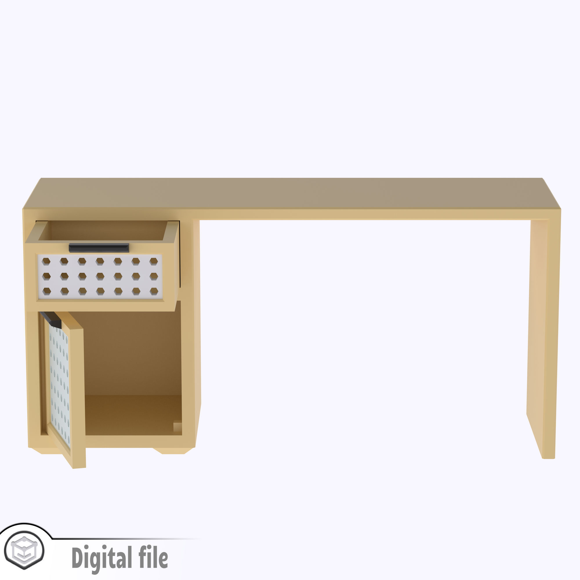 Desk with functional door drawer and customizable panel 3D print model_8