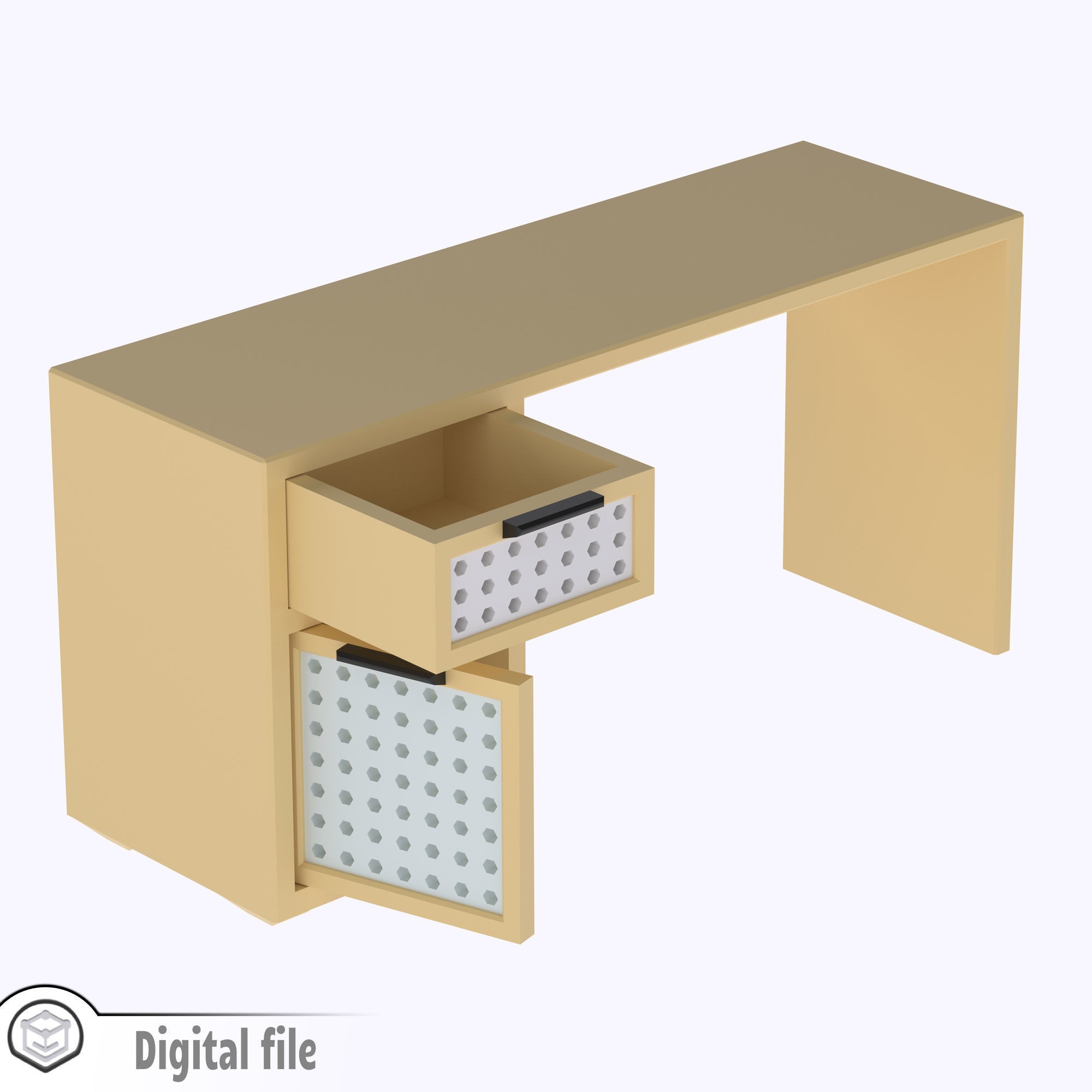 Desk with functional door drawer and customizable panel 3D print model_7