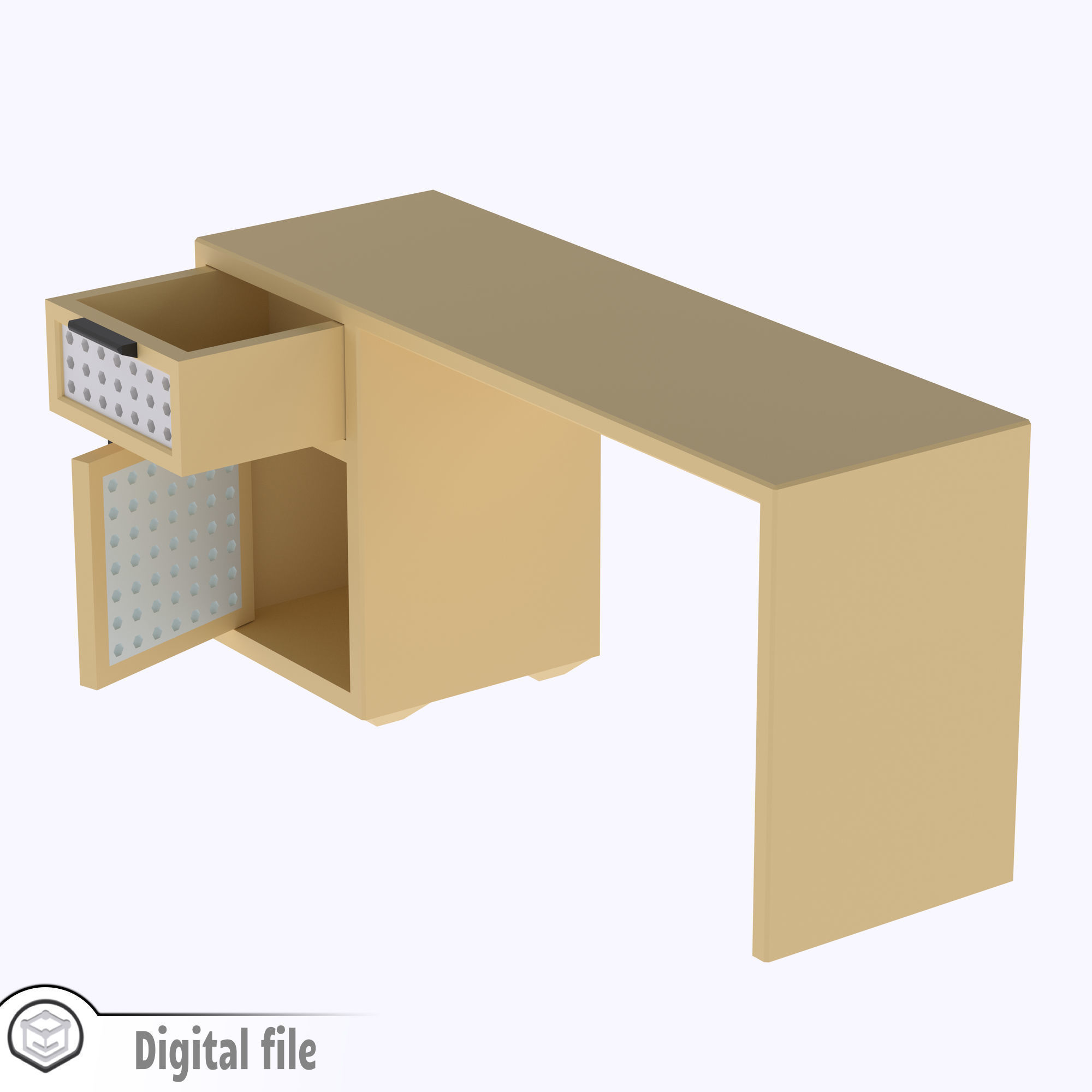 Desk with functional door drawer and customizable panel 3D print model_6