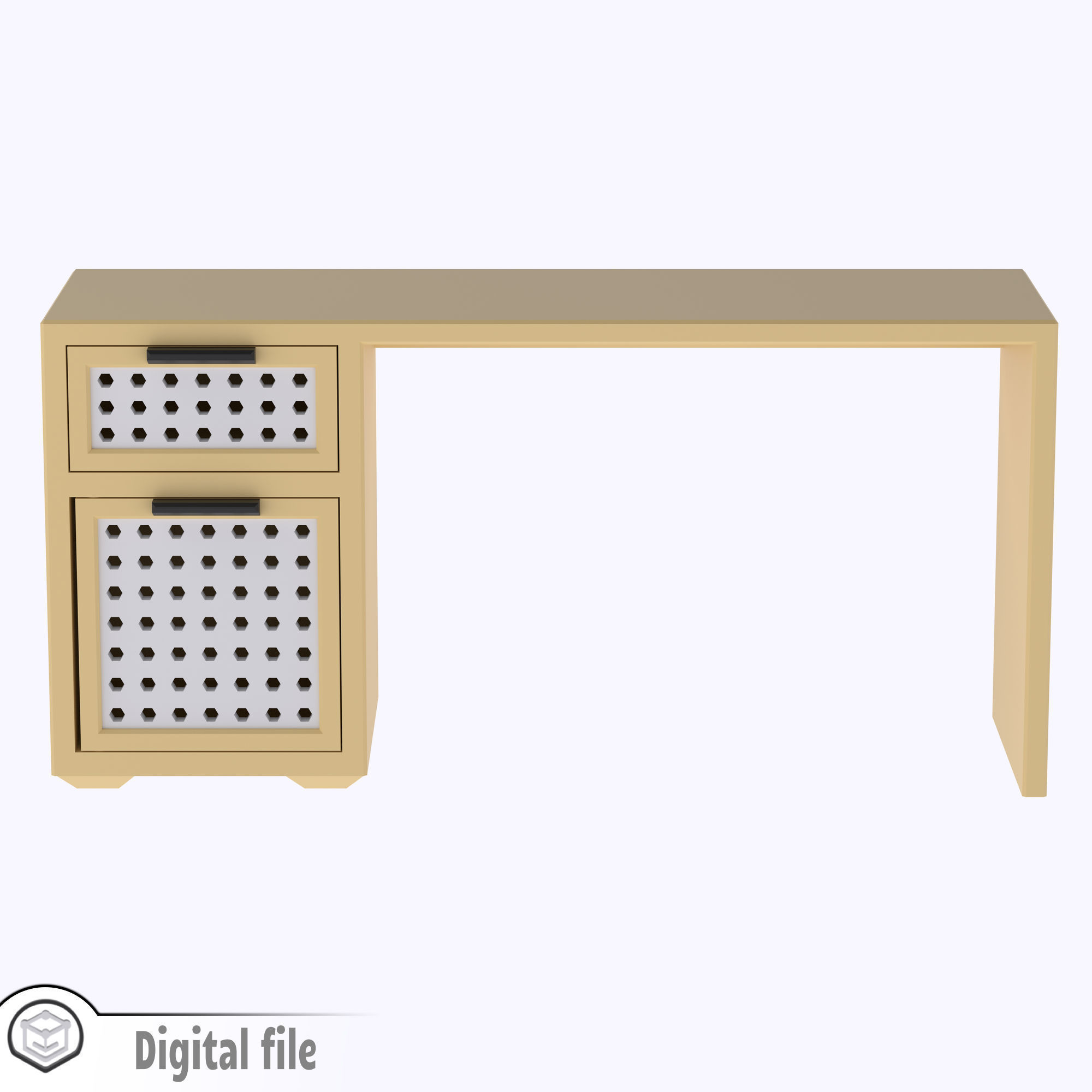 Desk with functional door drawer and customizable panel 3D print model_5