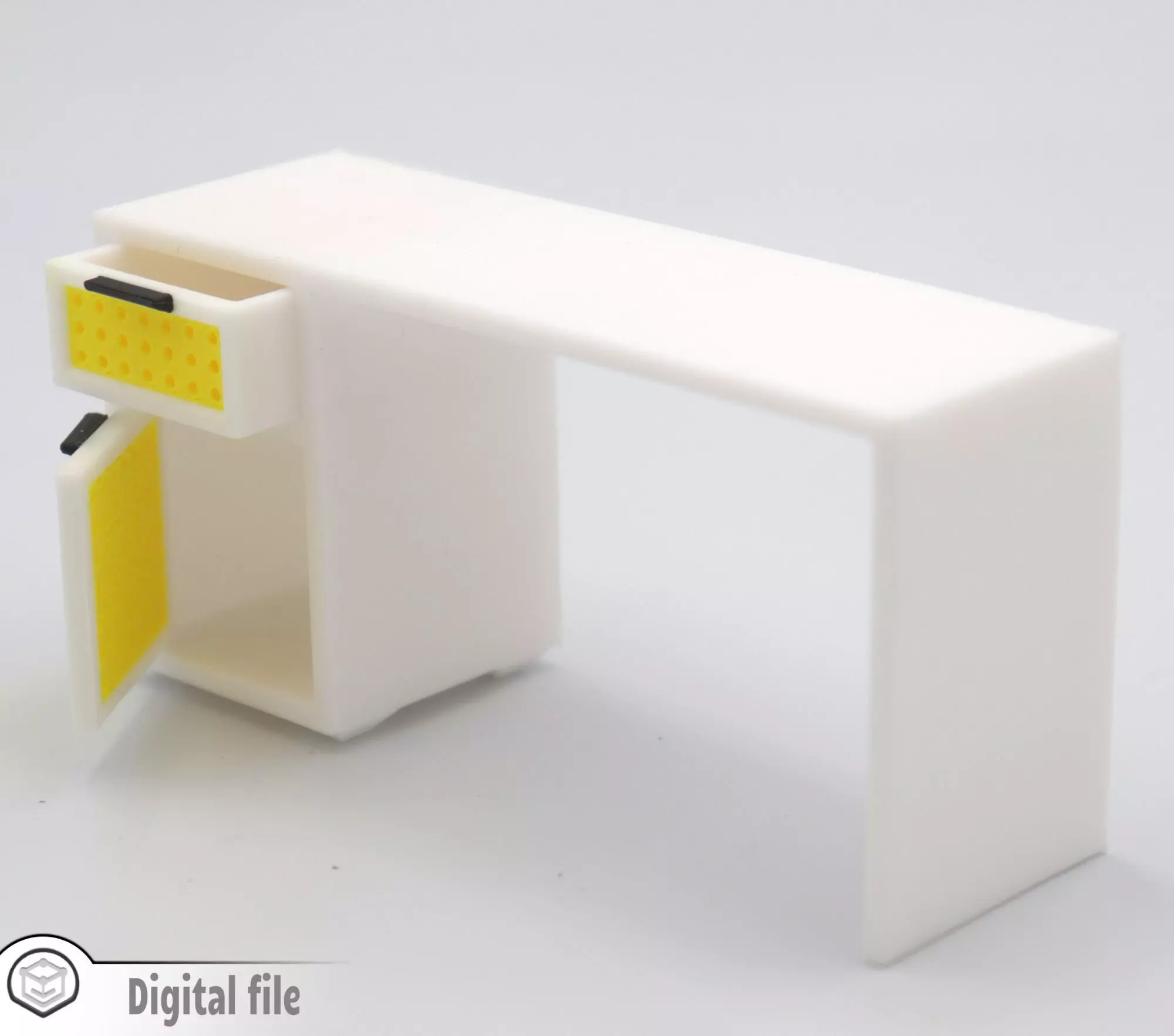 Desk with functional door drawer and customizable panel 3D print model_0