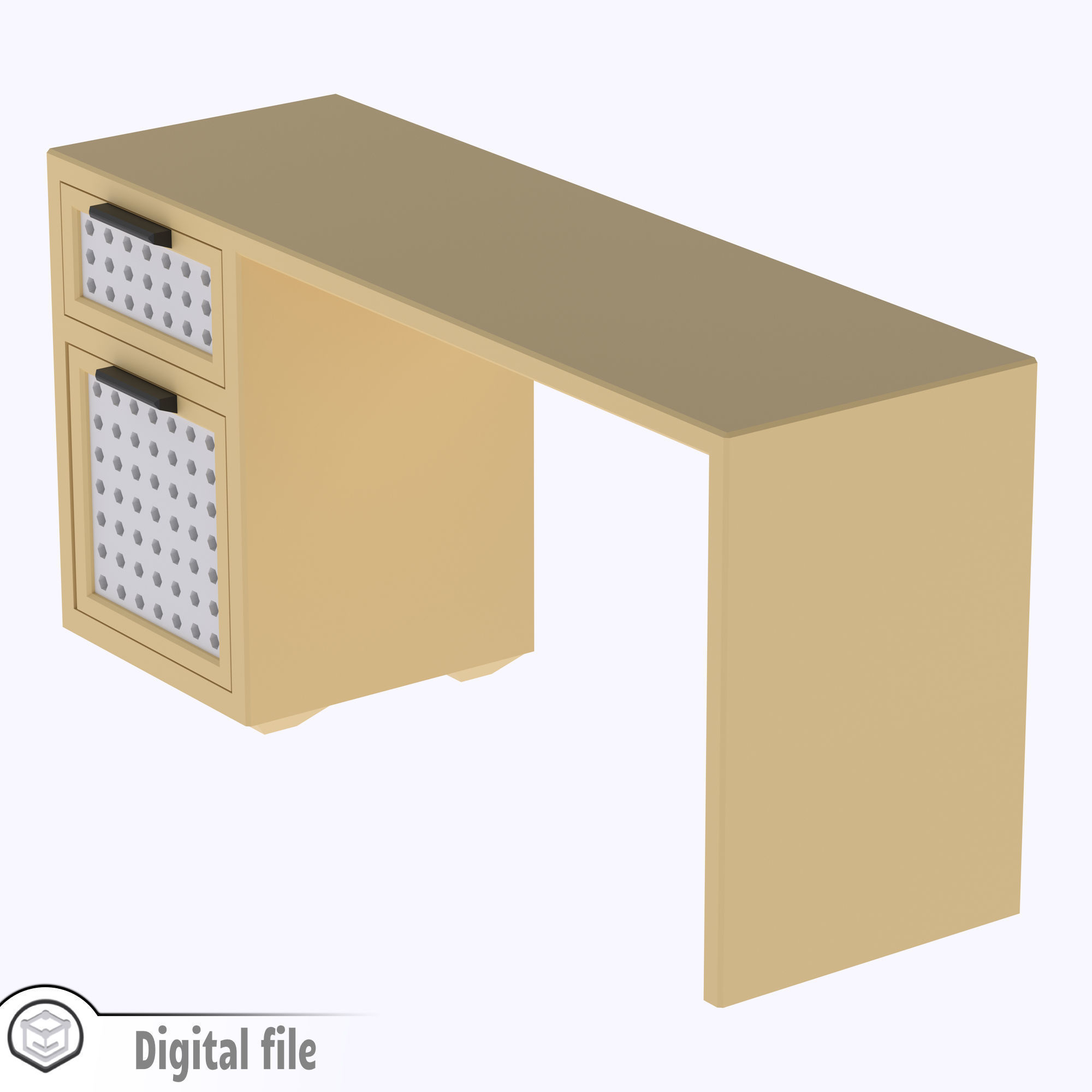 Desk with functional door drawer and customizable panel 3D print model_4