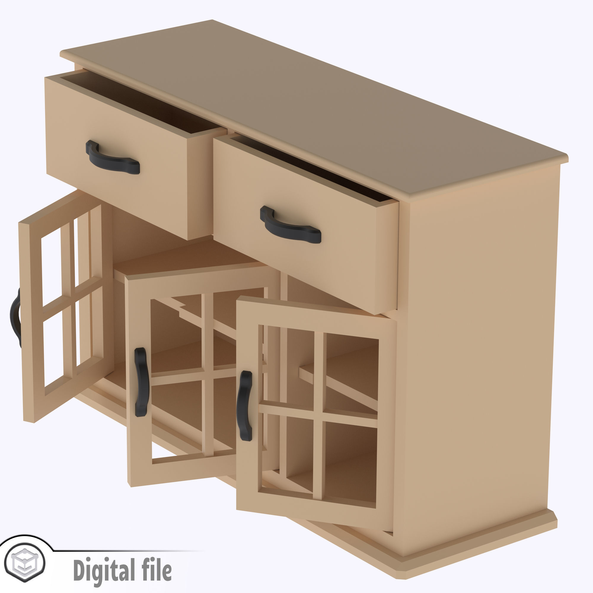 Kitchen cabinet with functional doors shelves and drawers  3D print model_3