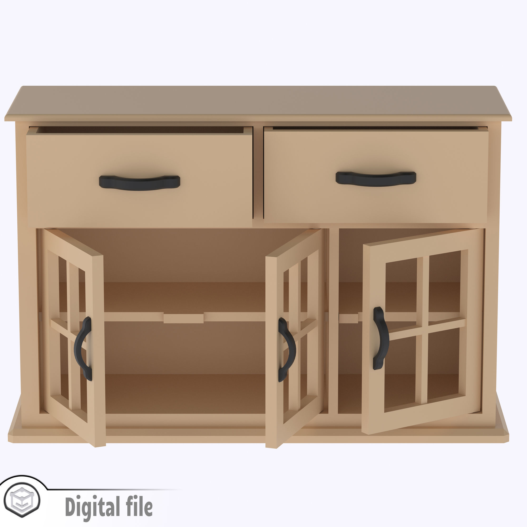 Kitchen cabinet with functional doors shelves and drawers  3D print model_5