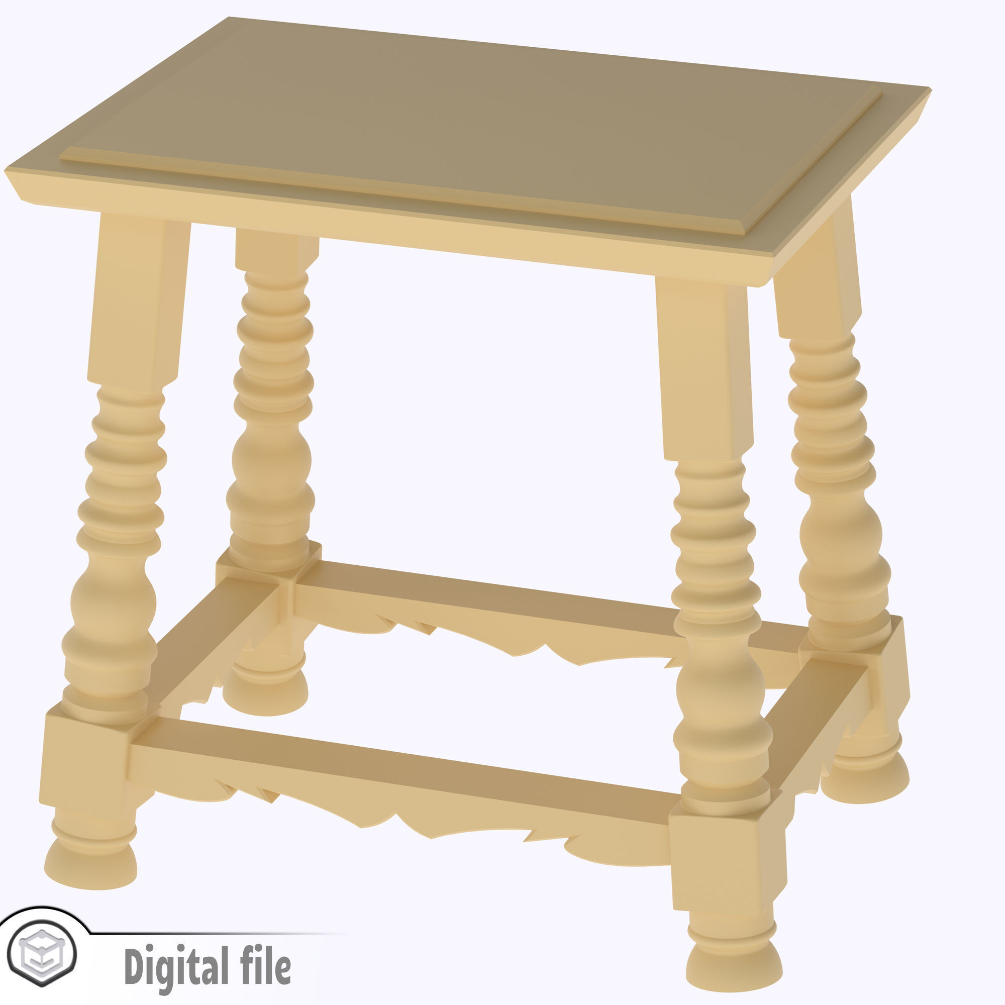 Large Spanish Stool with Twisted Legs 3D print model_1