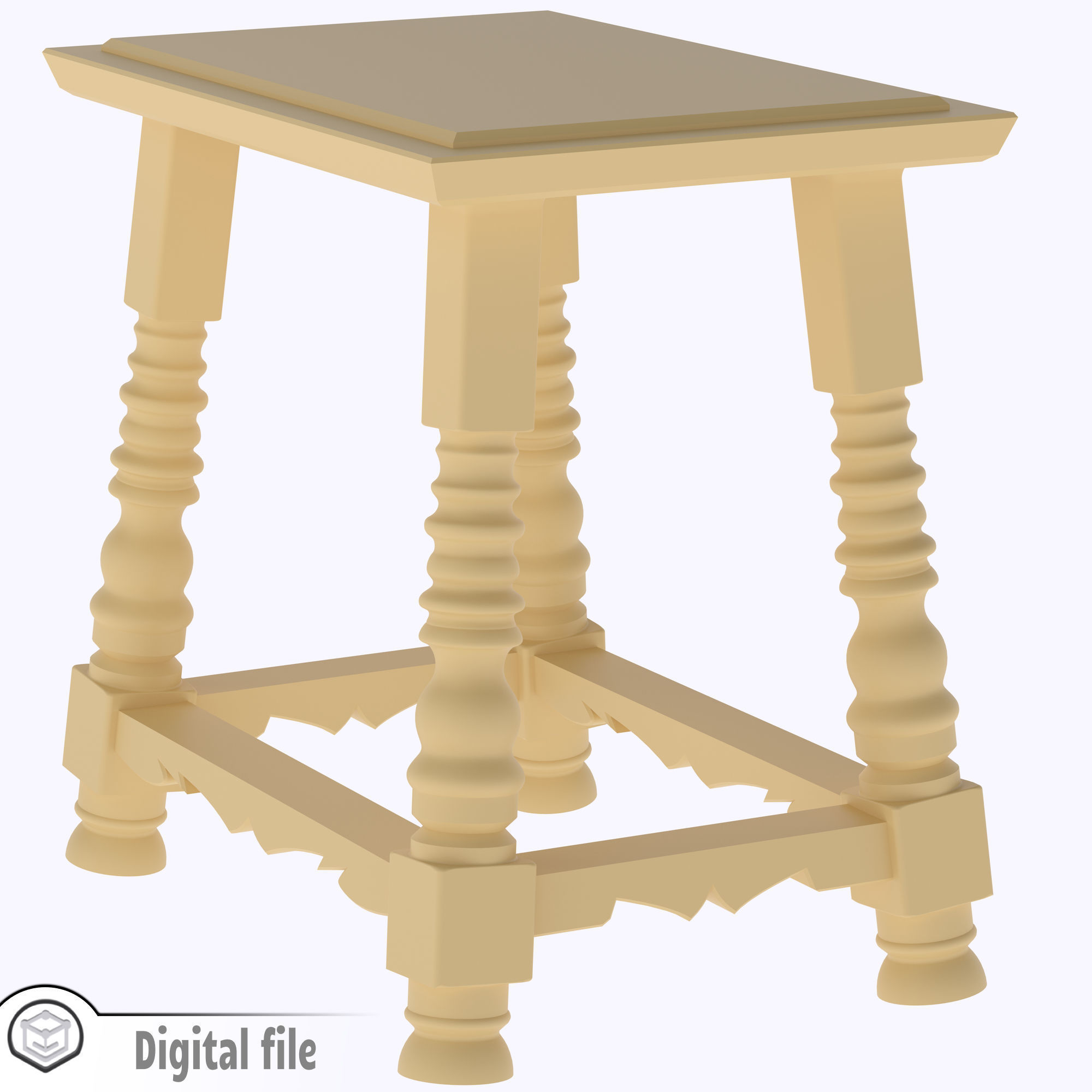 Large Spanish Stool with Twisted Legs 3D print model_2