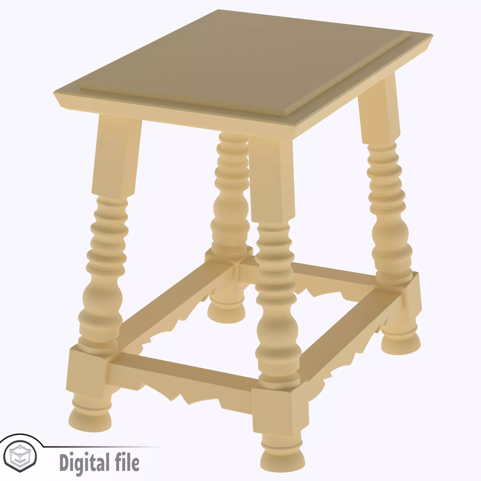 Large Spanish Stool with Twisted Legs 3D print model_0