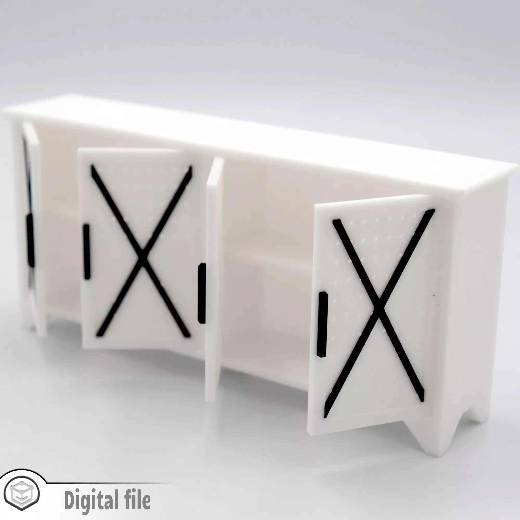 Living room cabinet with functional doors and shelves 3D print model