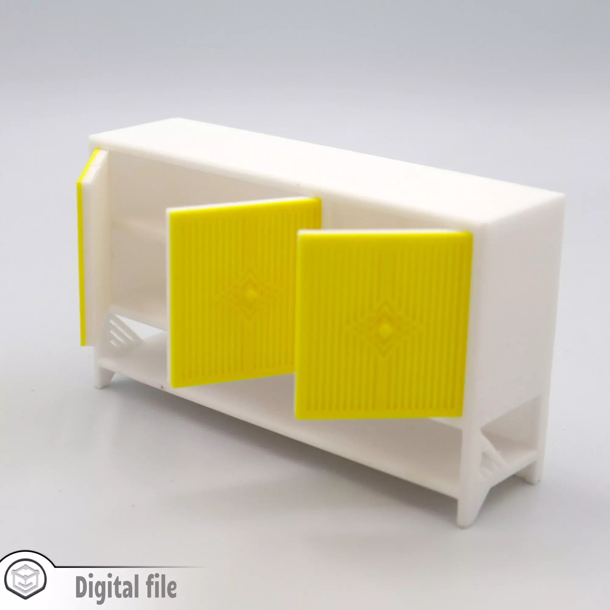 Living room cabinet with functional doors and shelves 3D print model