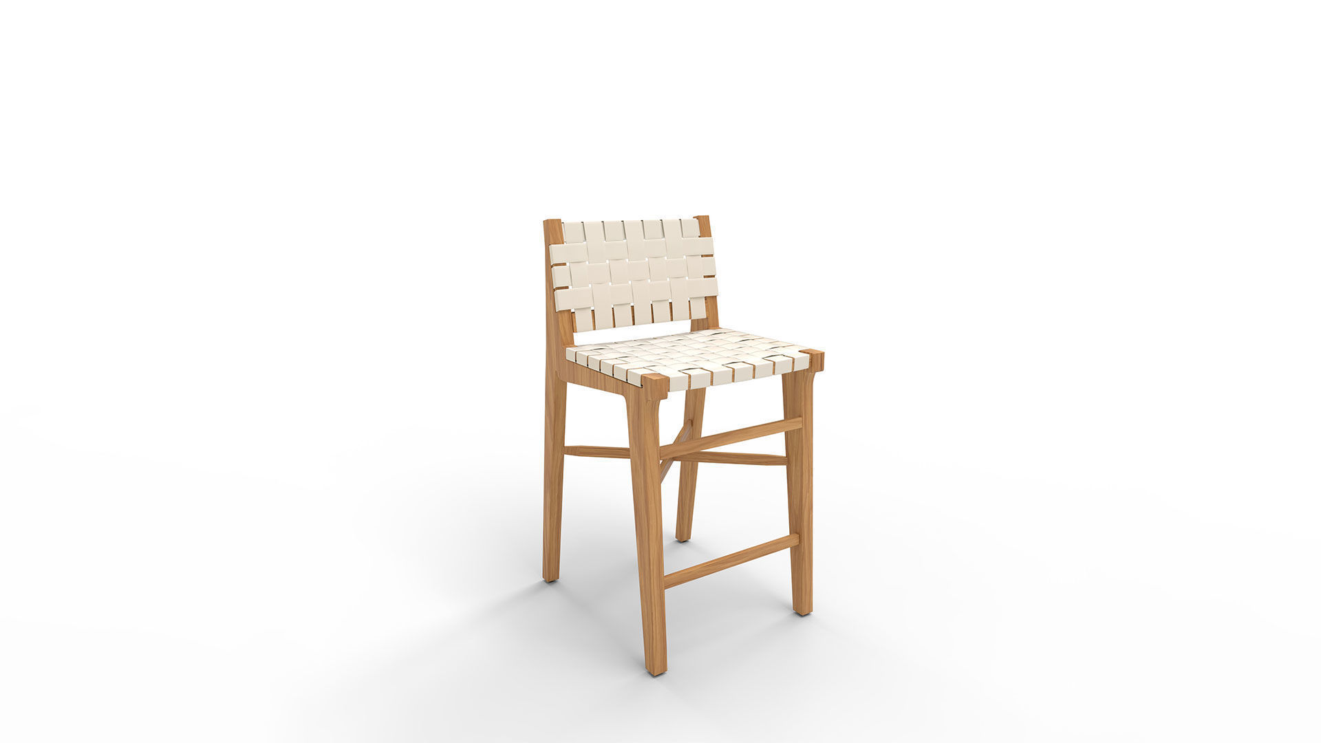 Taj White Leather Strap Bar Stool 3D model_1