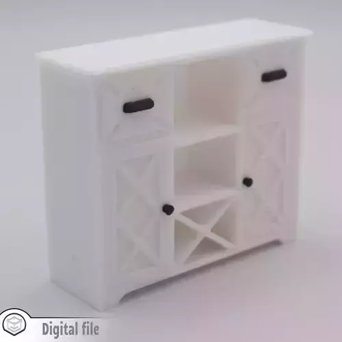 Living room wine cabinet with functional doors 3D print model