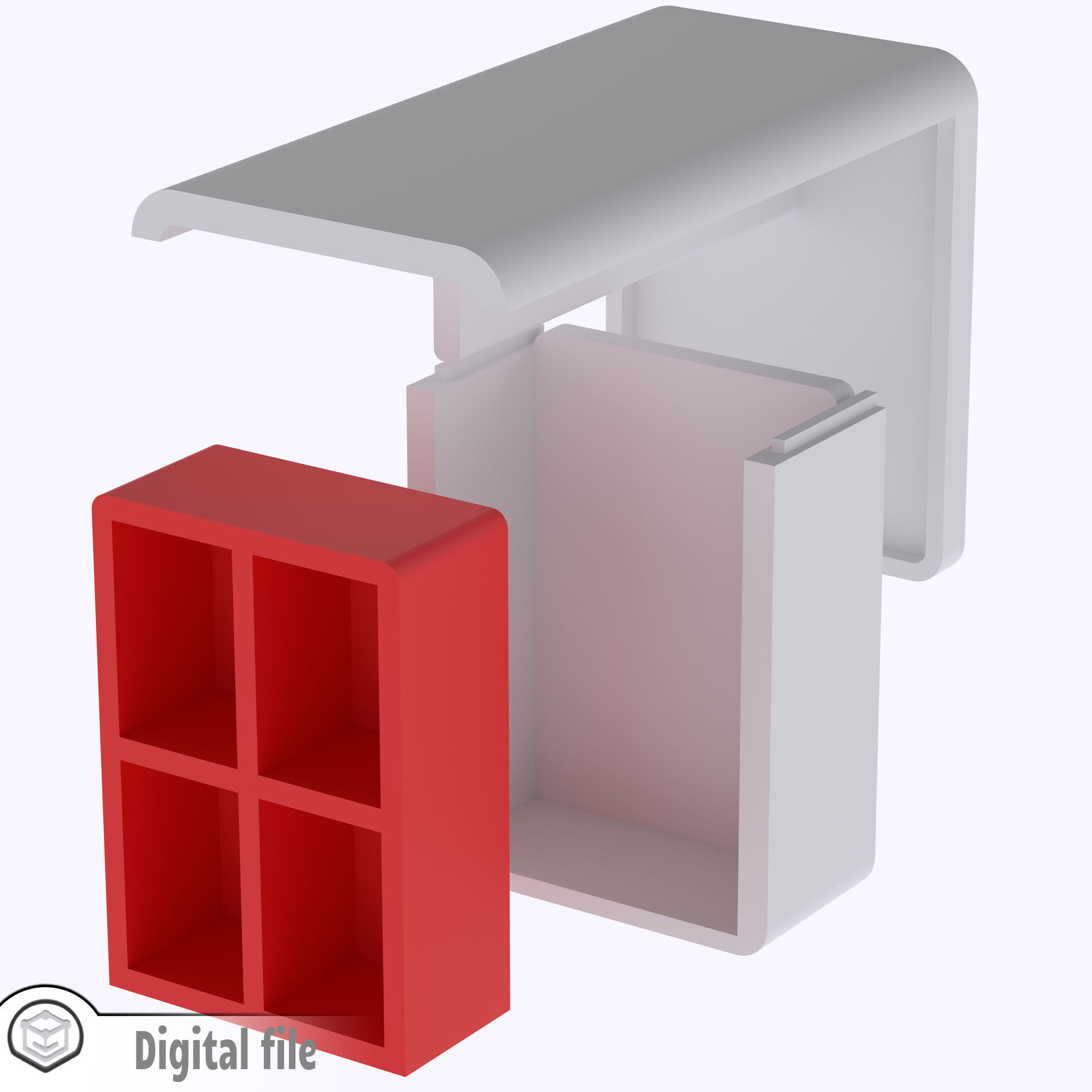 Modern Desk with shelves 3D print model_6