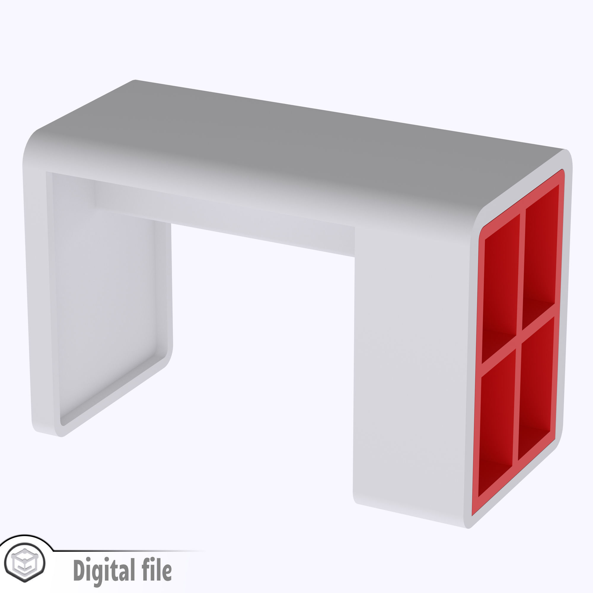 Modern Desk with shelves 3D print model_4