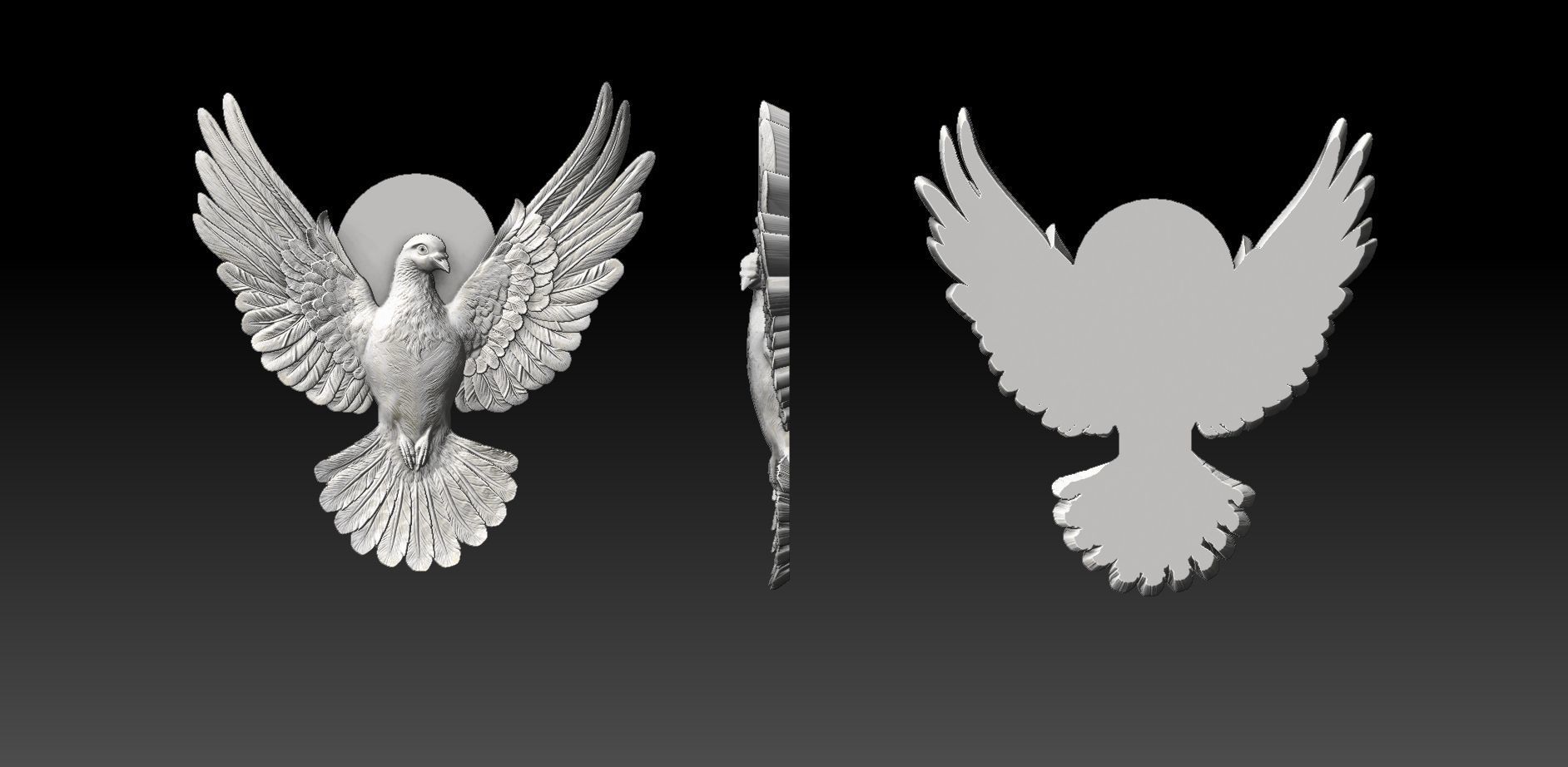 dove pigeon bas relief   3D print model_3