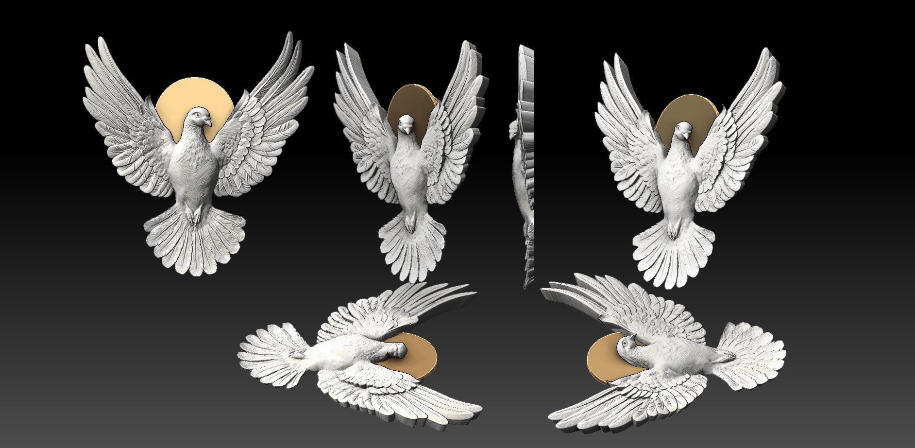 dove pigeon bas relief   3D print model_2