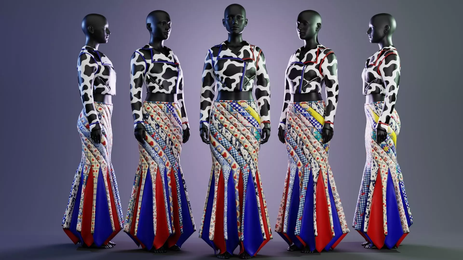 Circus Skirt and Cow Print Leather Jacket Fitted to Gen8 3D model