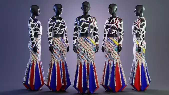 Circus Skirt and Cow Print Leather Jacket Fitted to Gen8