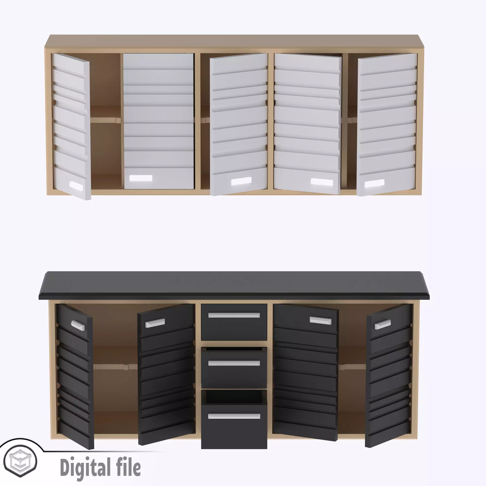 Set of Kitchen cabinets with functional doors 3D print model