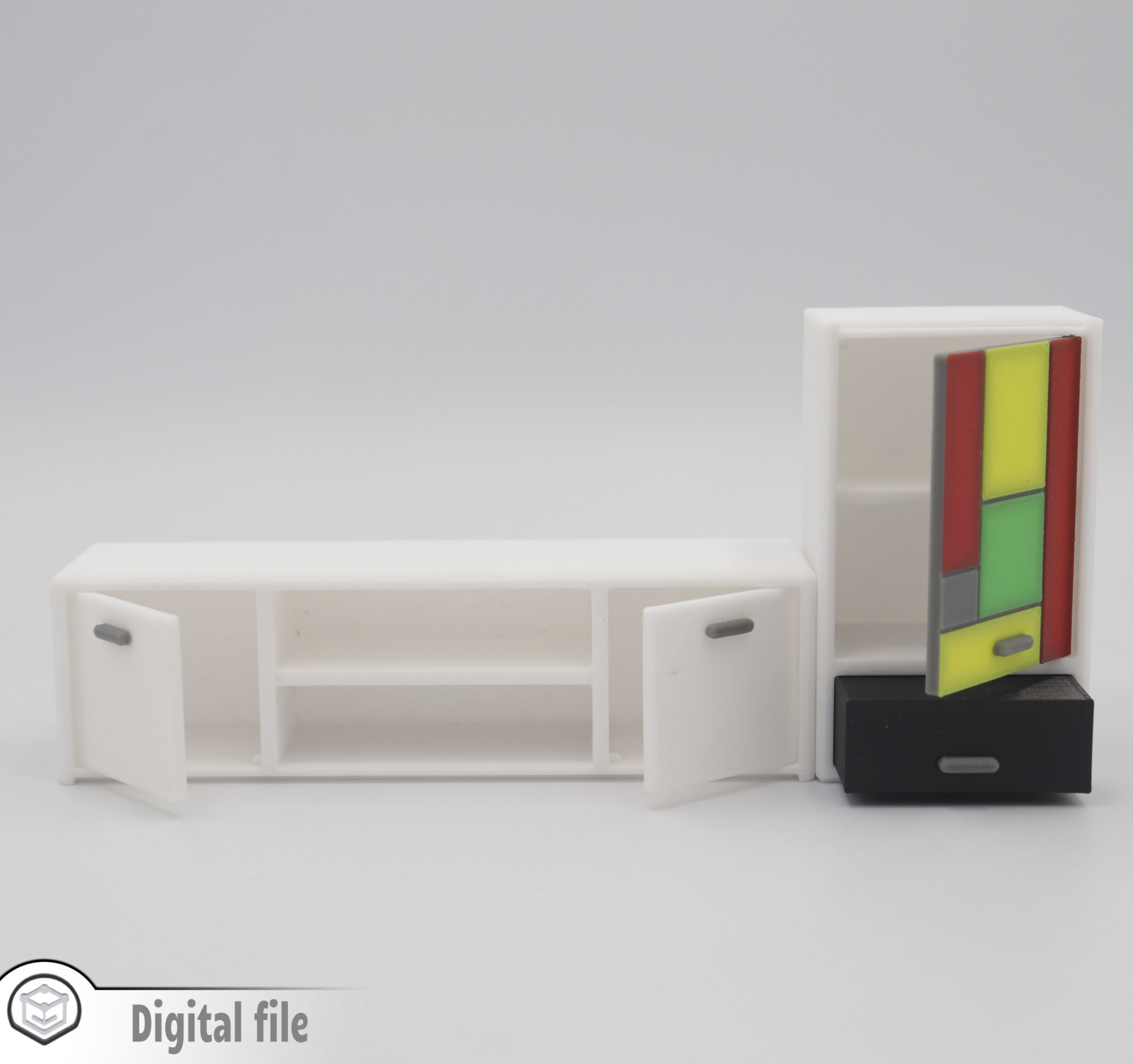 Set of Living room cabinet and tv stand with functional doors 3D print model_5