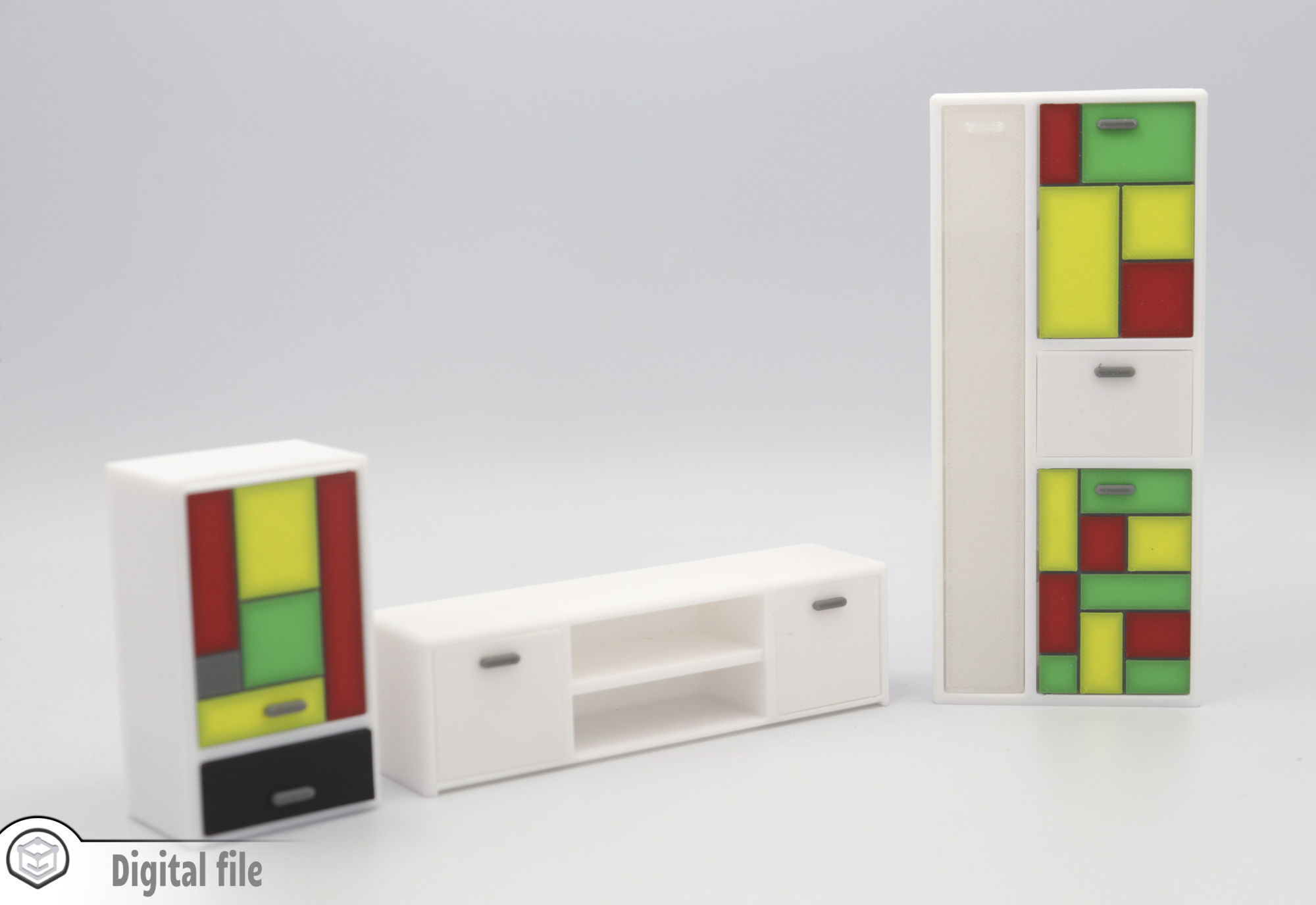 Set of Living room cabinet and tv stand with functional doors 3D print model_2