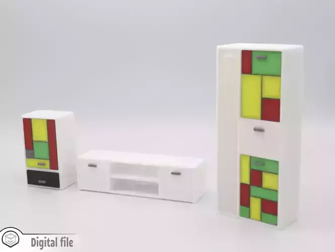 Set of Living room cabinet and tv stand with functional doors