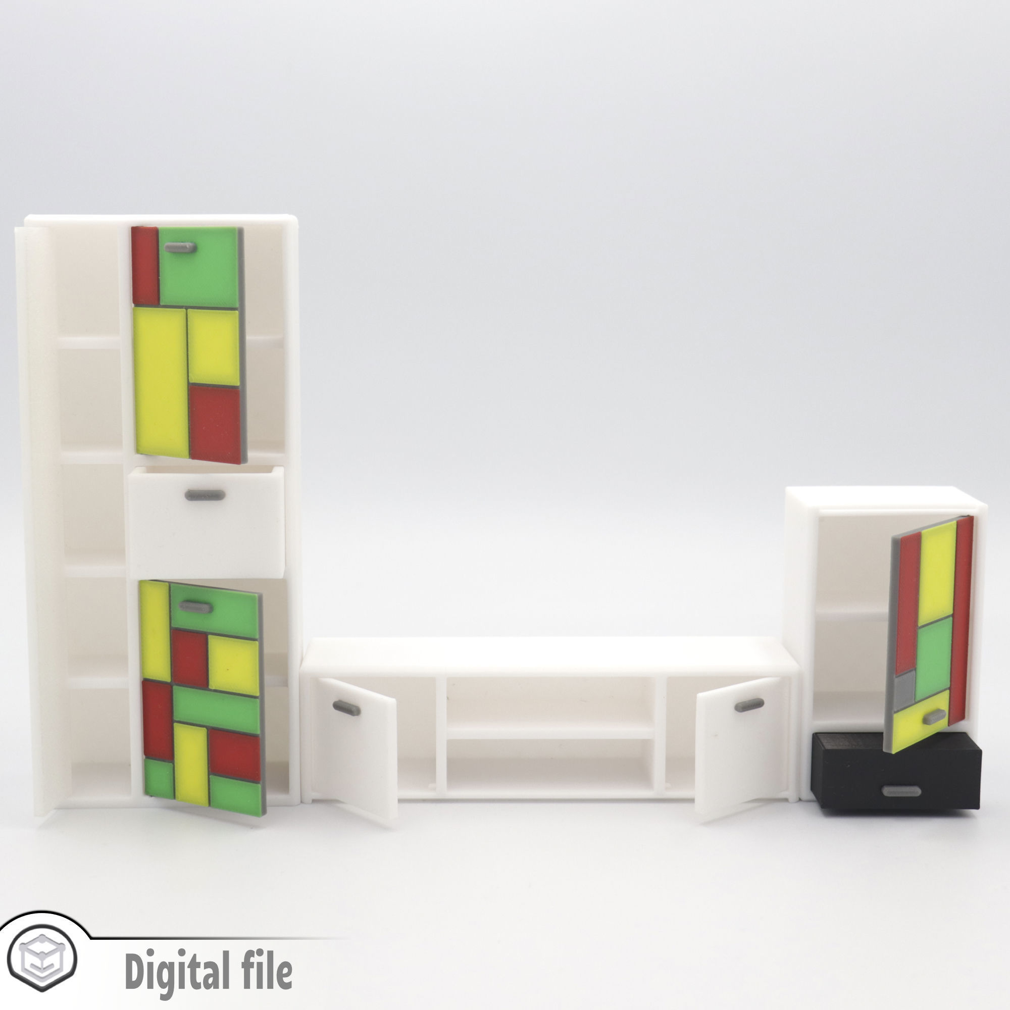 Set of Living room cabinet and tv stand with functional doors 3D print model_3