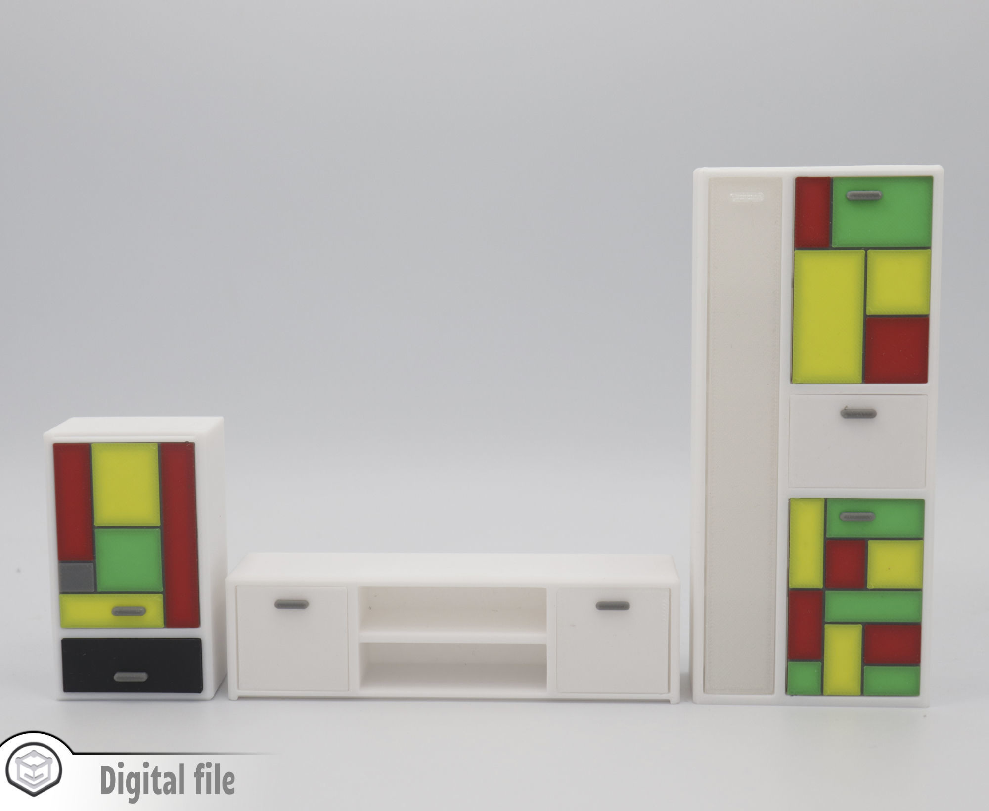 Set of Living room cabinet and tv stand with functional doors 3D print model_1