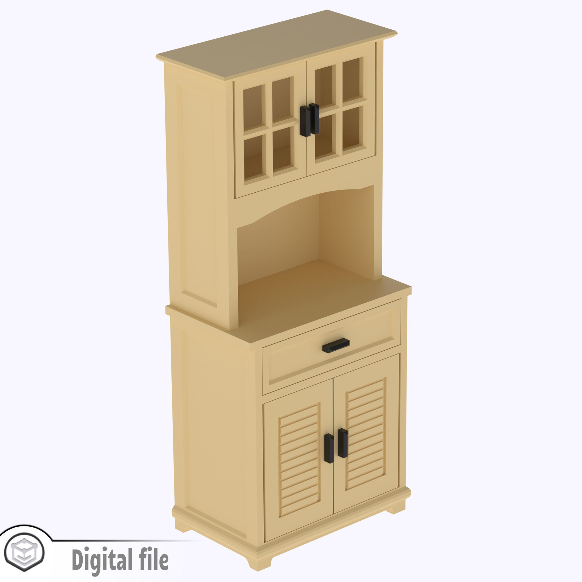 Tall Kitchen cabinet with functional door and shelves 3D print model_1