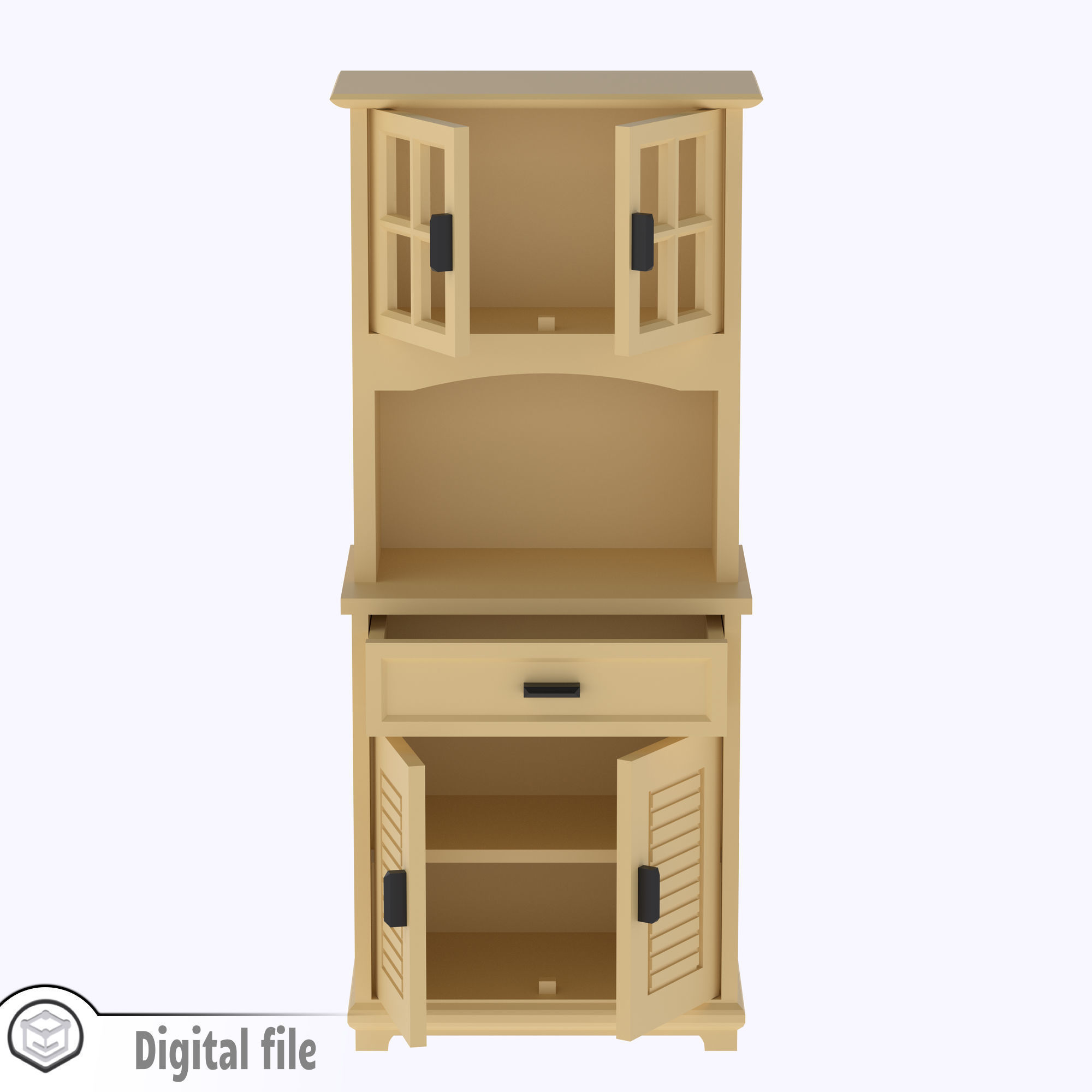 Tall Kitchen cabinet with functional door and shelves 3D print model_2