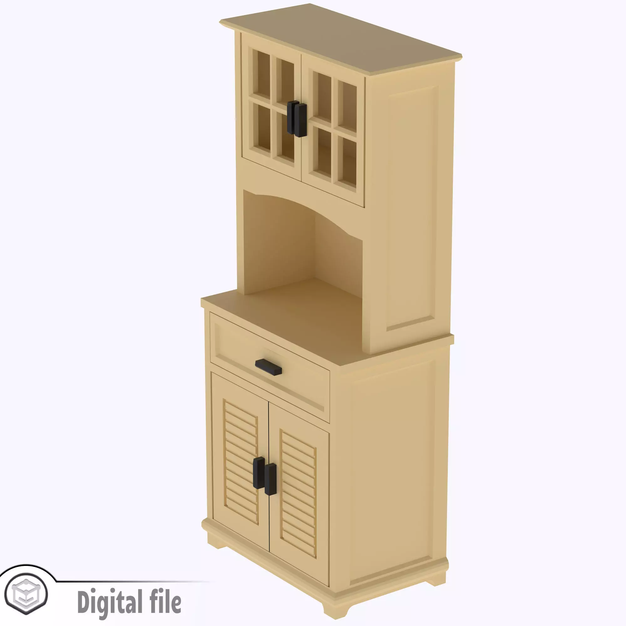 Tall Kitchen cabinet with functional door and shelves 3D print model_0