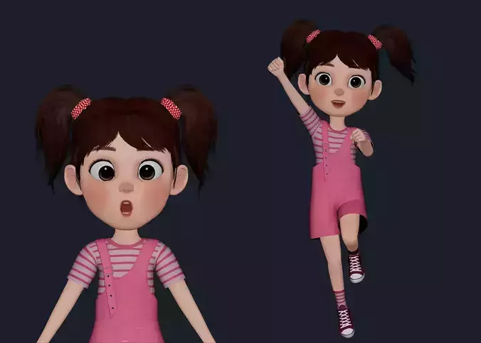 CARTOON GIRL - rigged child Low-poly 3D model