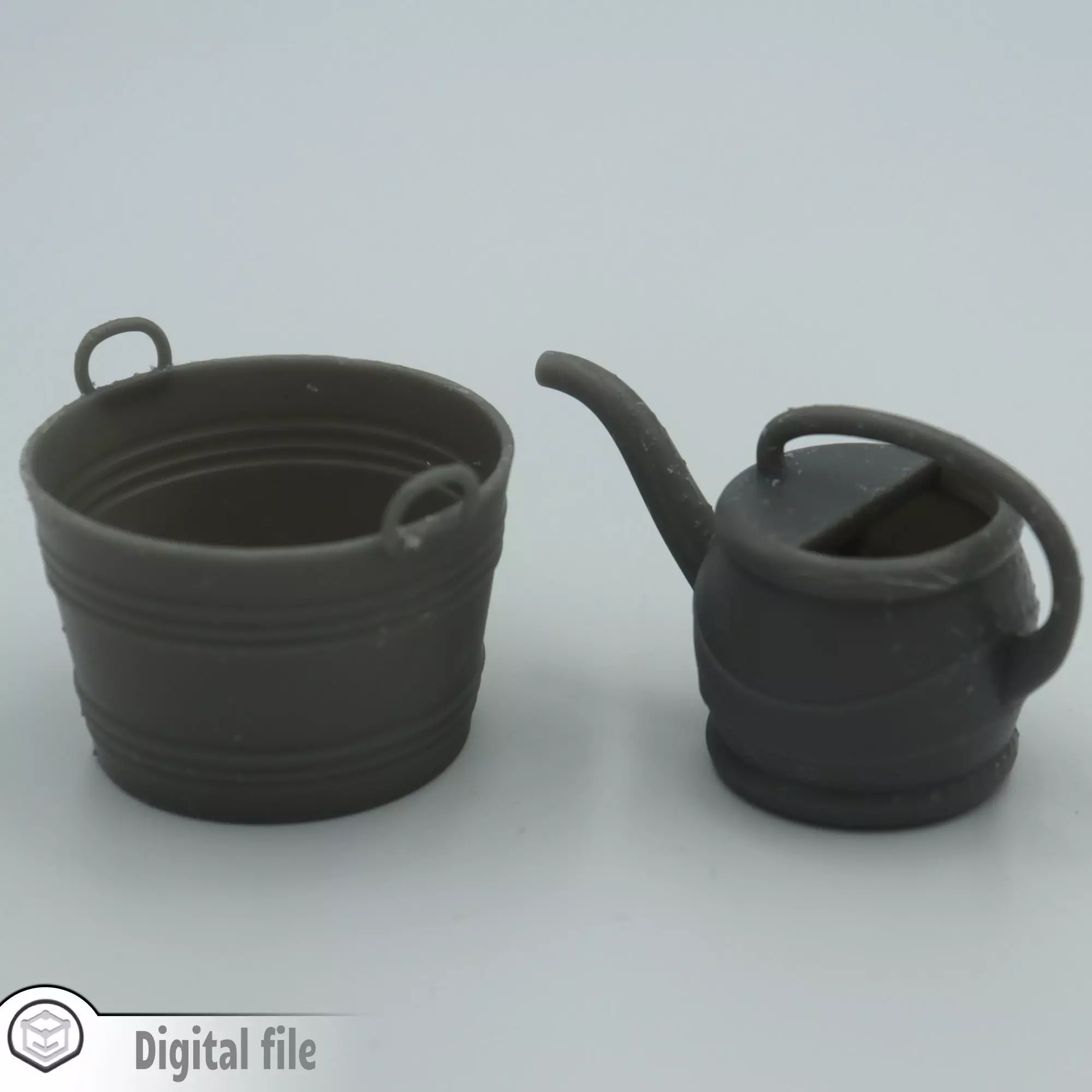 Set of 2 handheld gardening tools - Bucket and watering can  3D print model_0