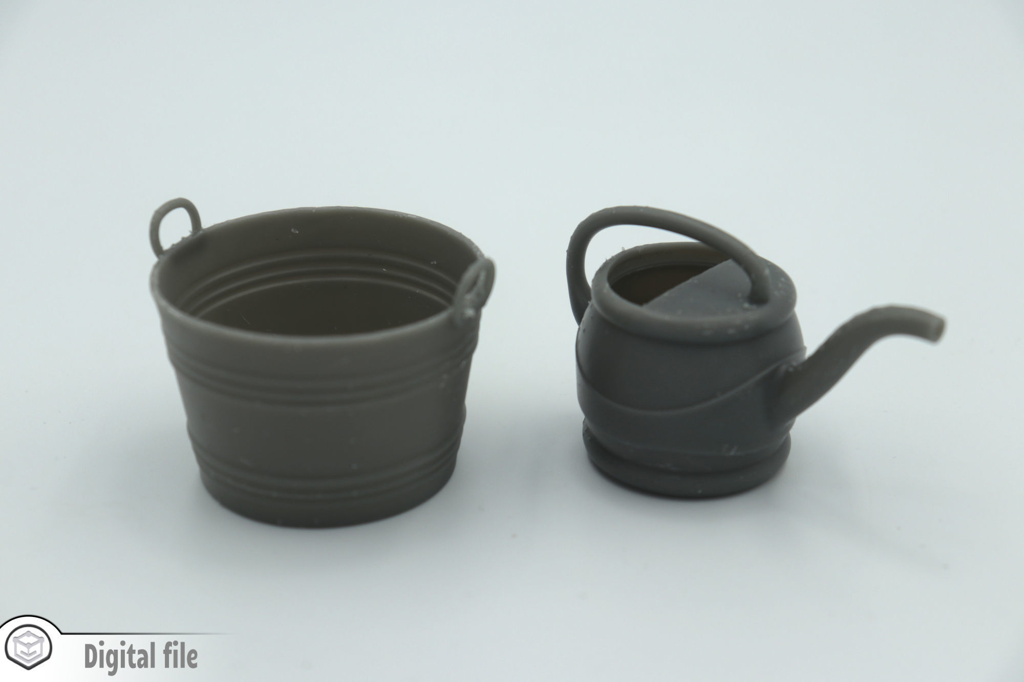 Set of 2 handheld gardening tools - Bucket and watering can  3D print model_1