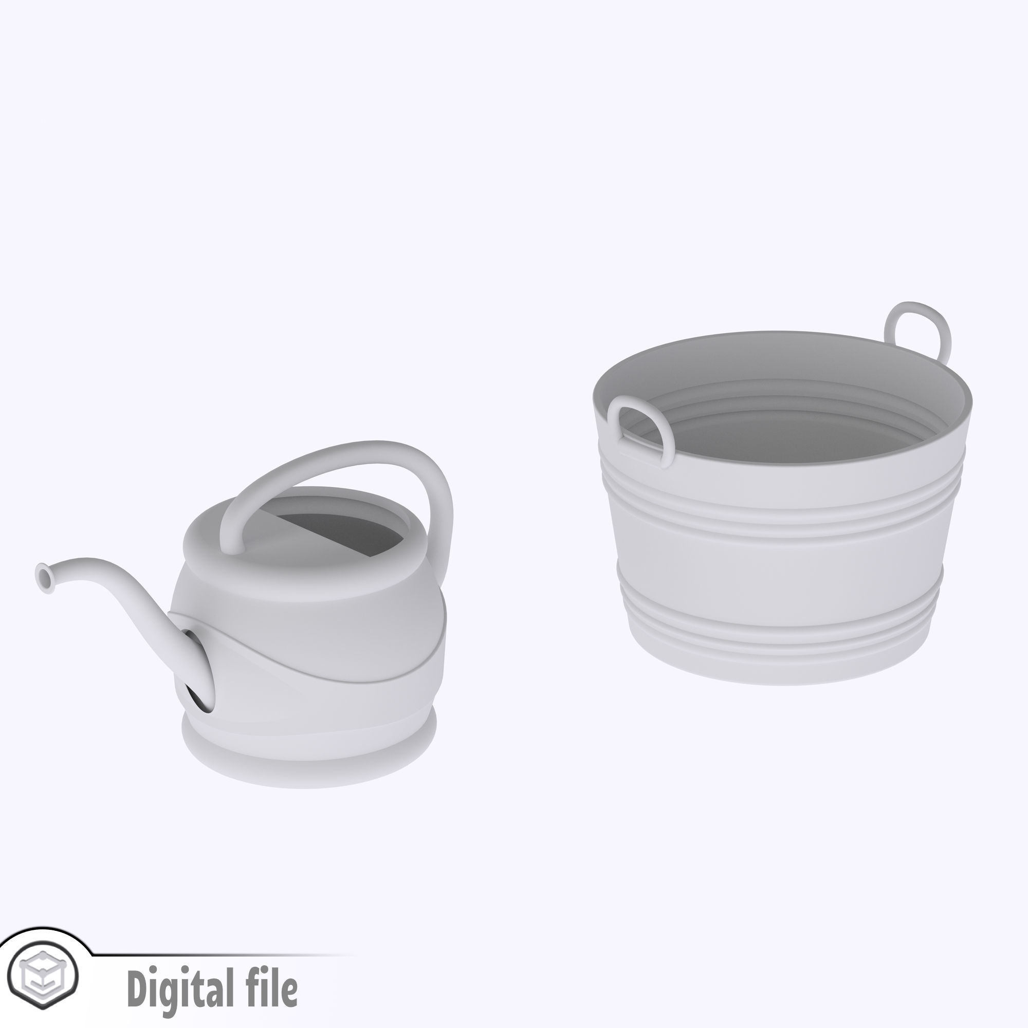 Set of 2 handheld gardening tools - Bucket and watering can  3D print model_3