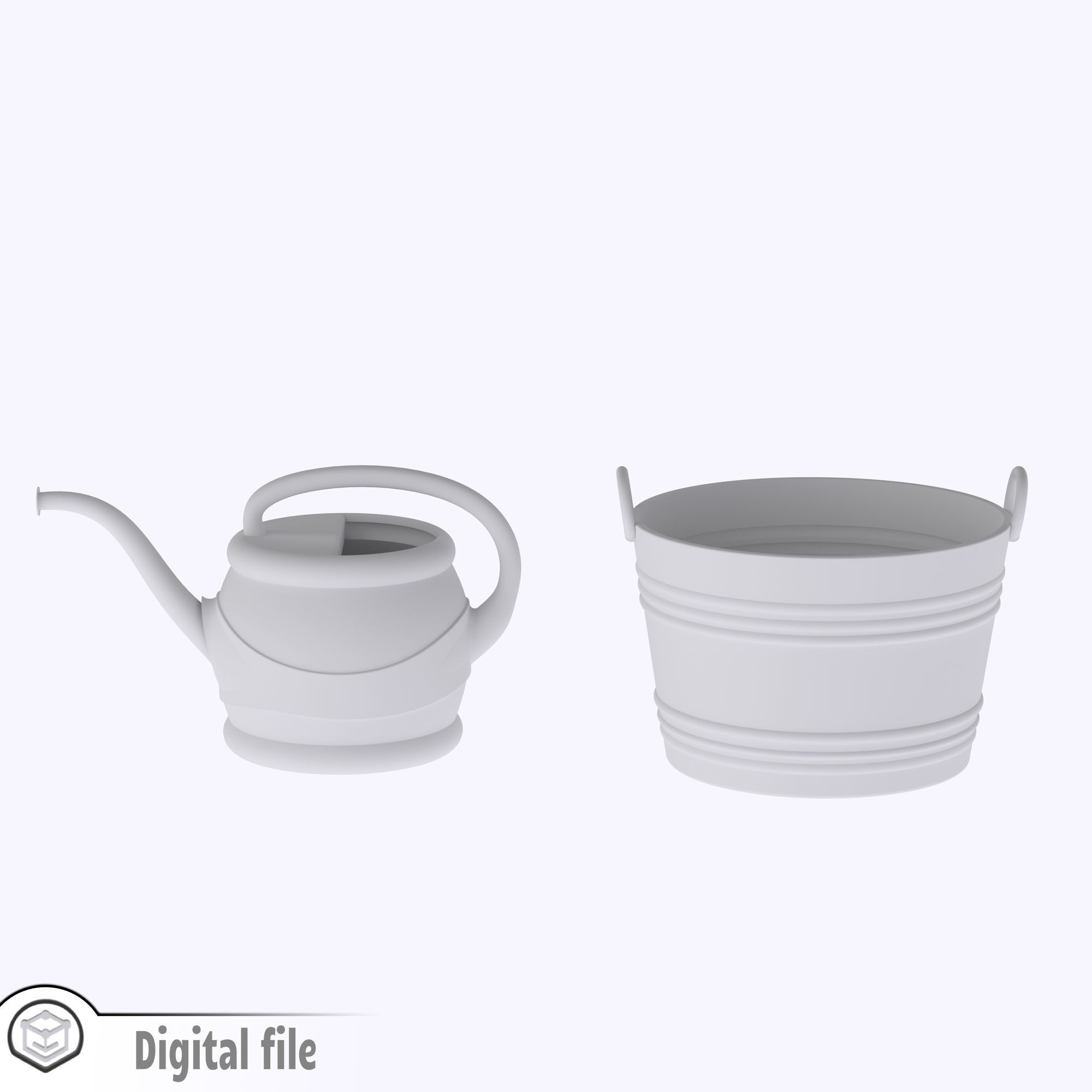 Set of 2 handheld gardening tools - Bucket and watering can  3D print model_4