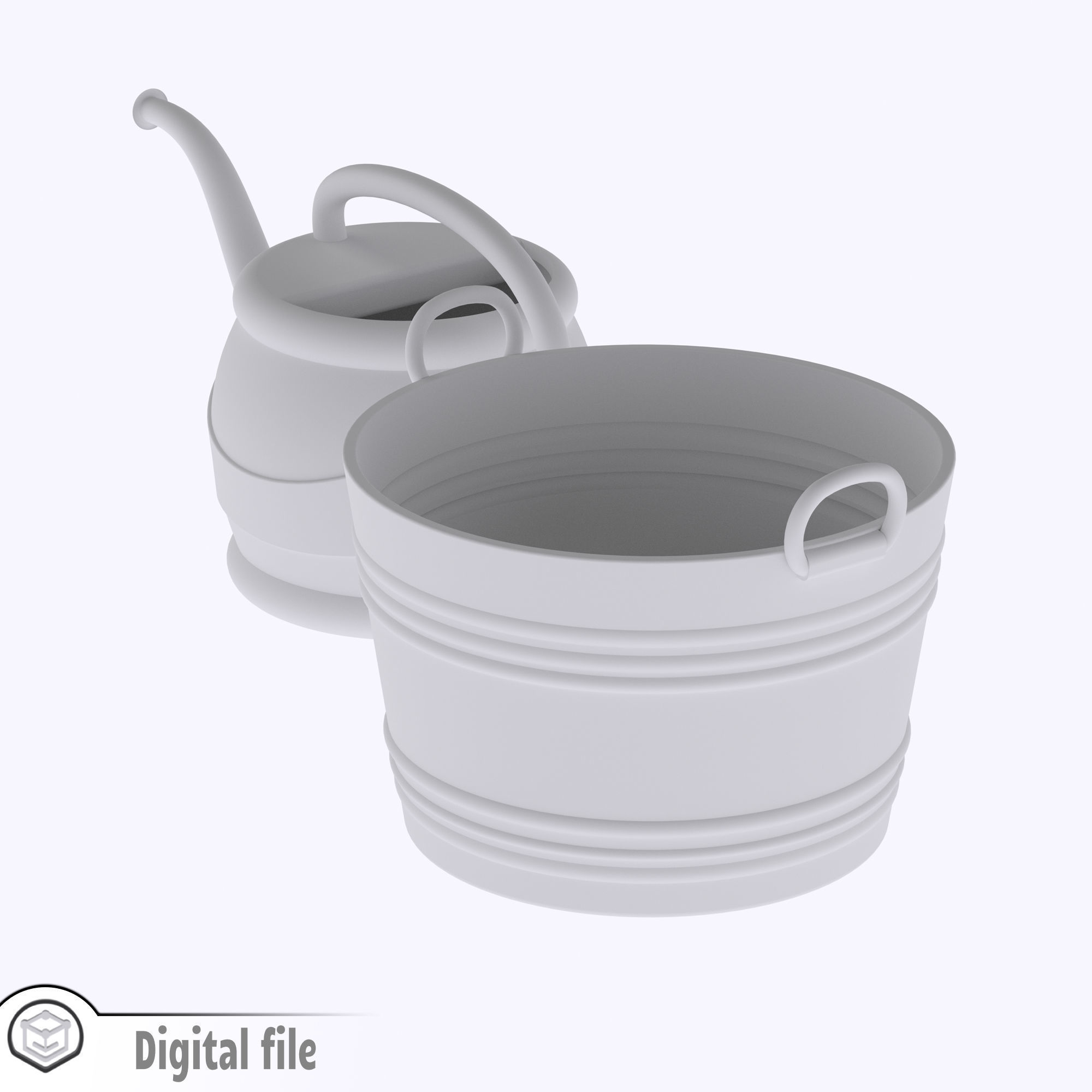 Set of 2 handheld gardening tools - Bucket and watering can  3D print model_2