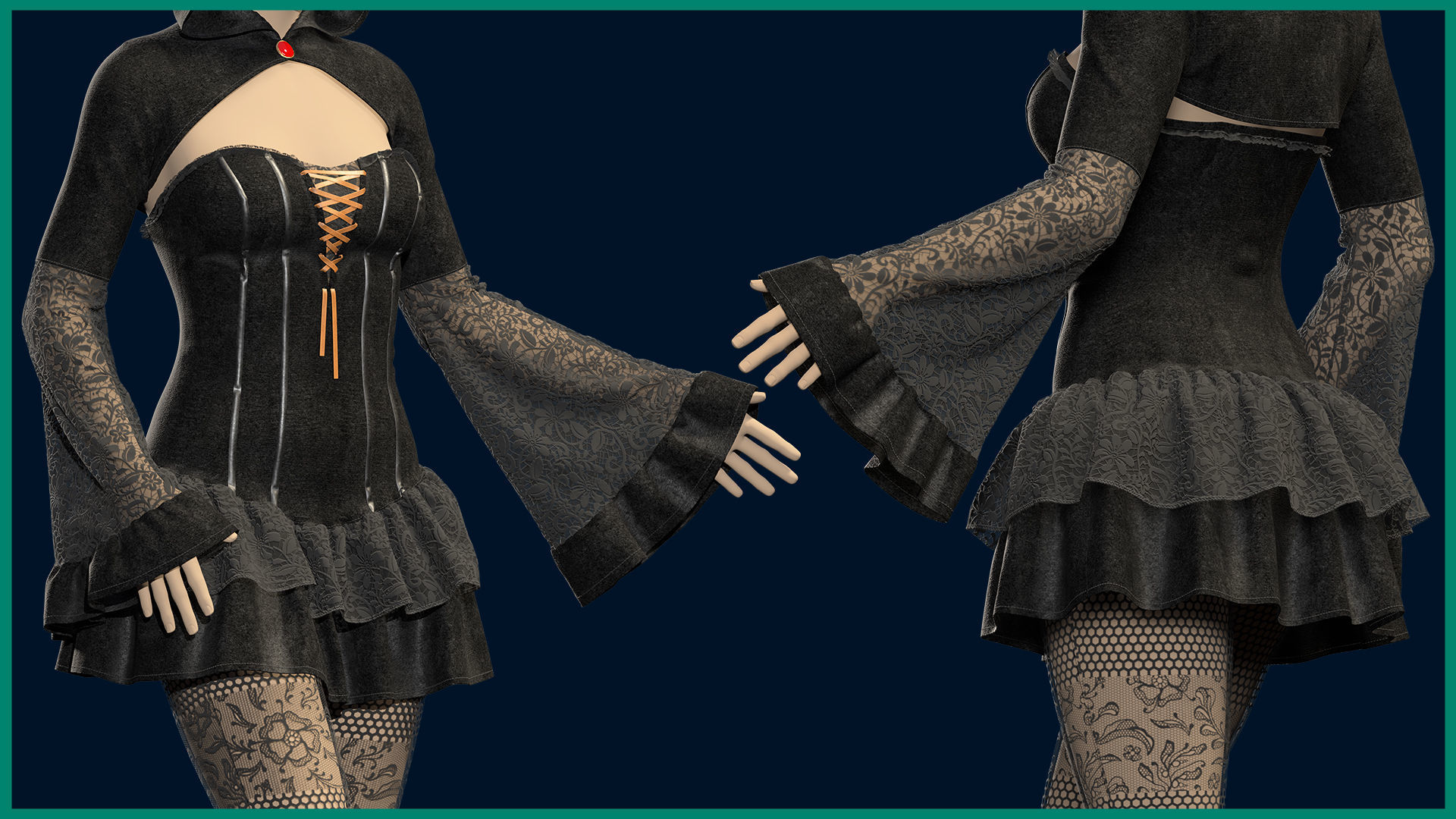 female gothic outfit with texture 3D model_5