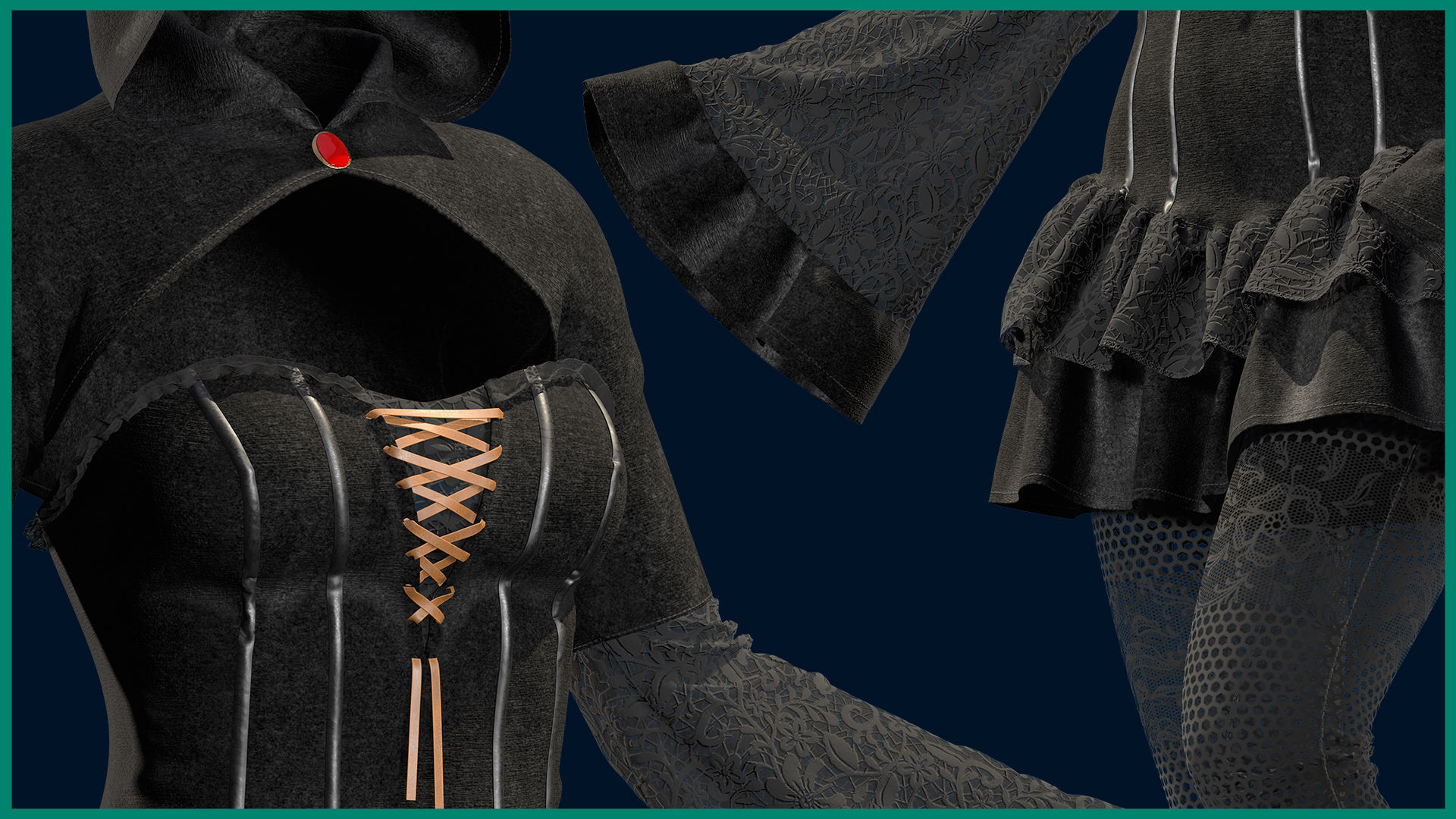 female gothic outfit with texture 3D model_6