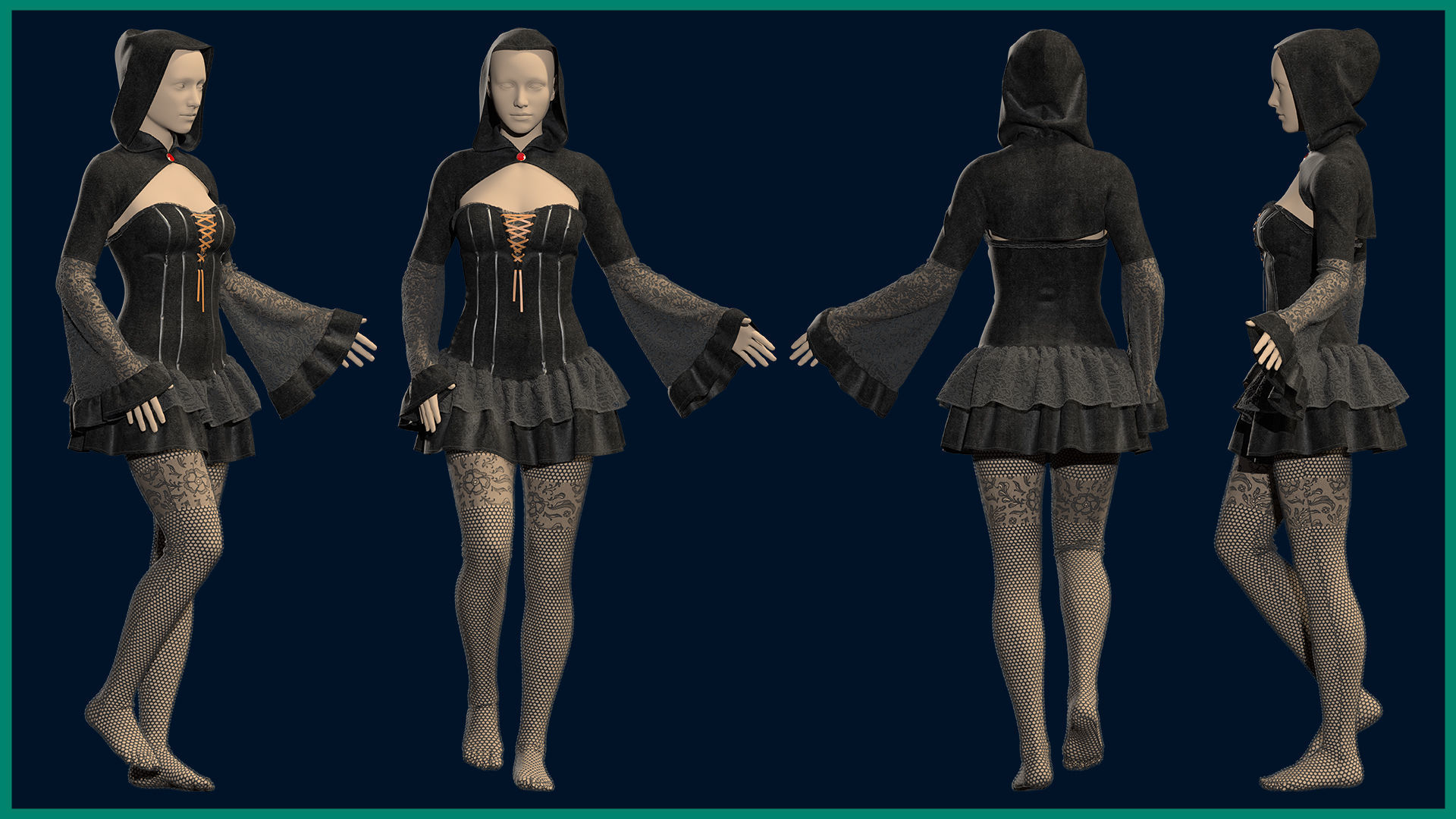 female gothic outfit with texture 3D model_2