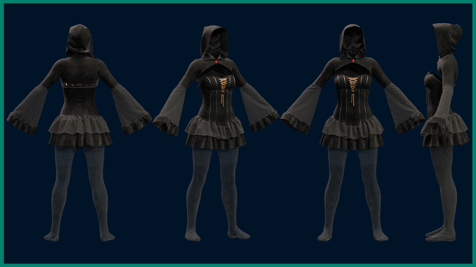 female gothic outfit with texture 3D model_3