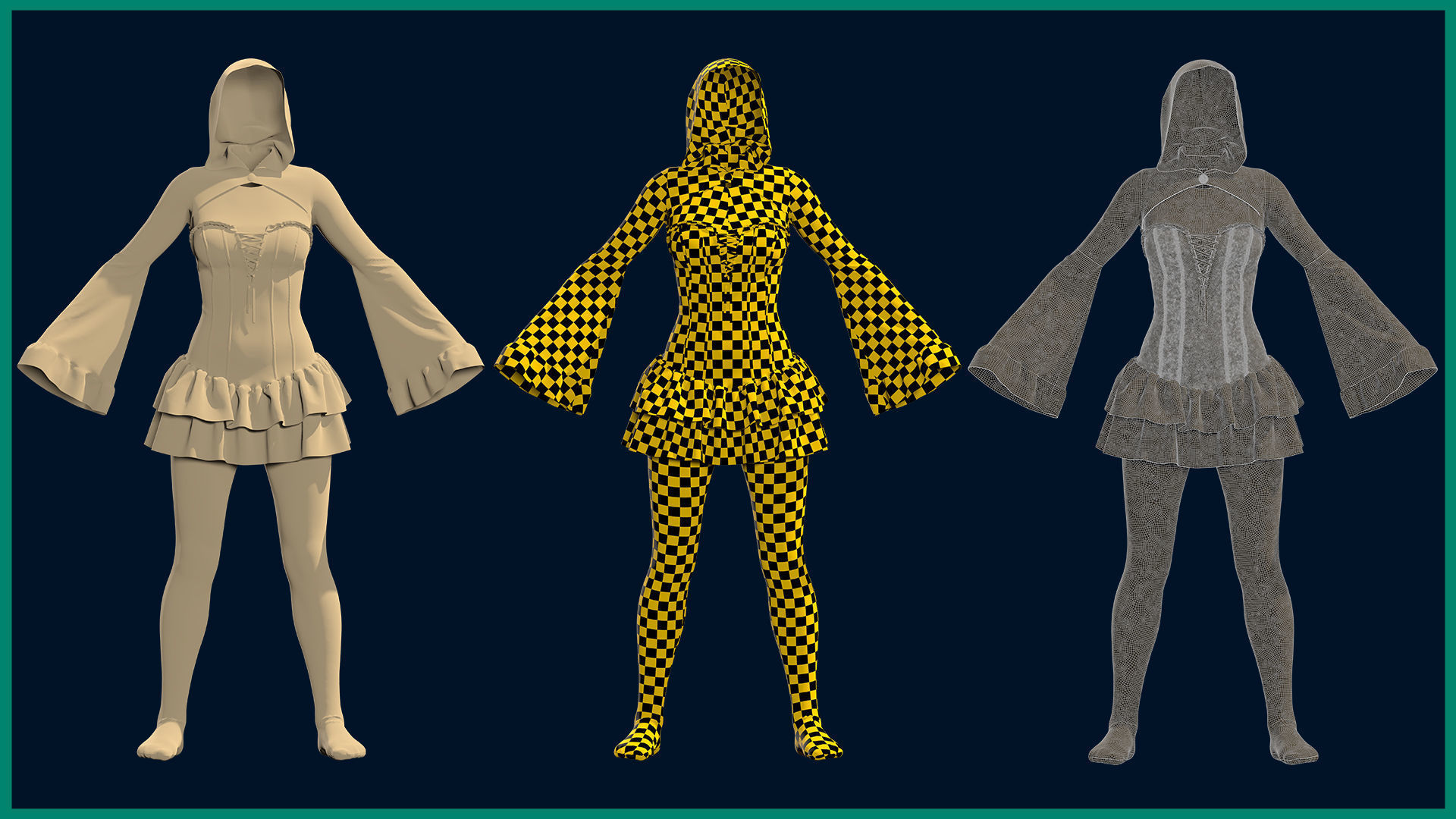 female gothic outfit with texture 3D model_7