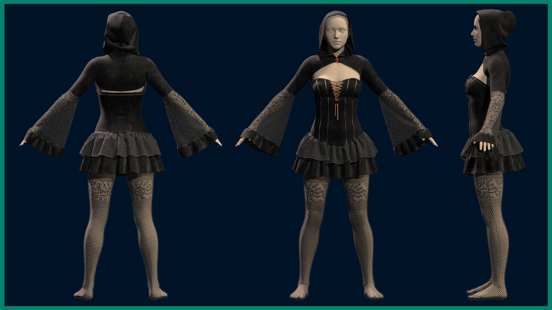 female gothic outfit with texture 3D model_1