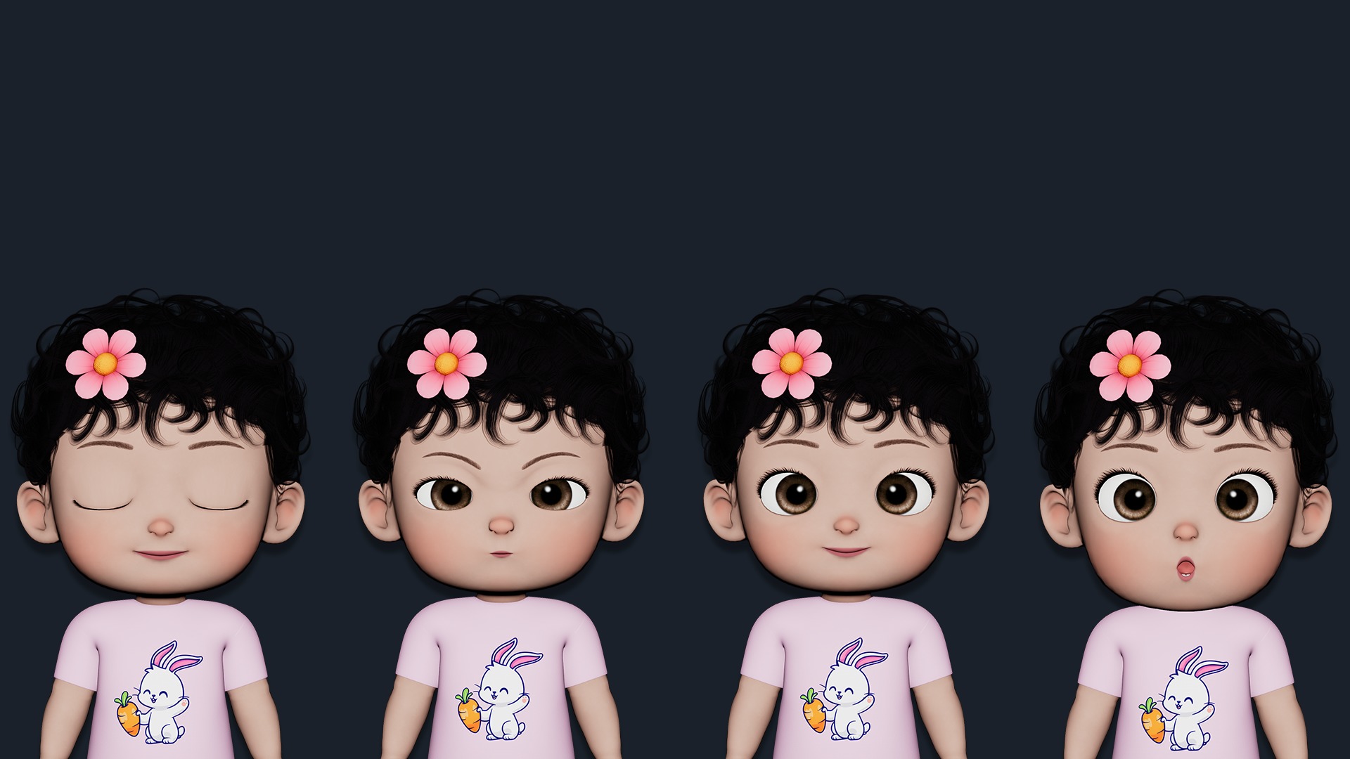 Cartoon Baby Girl Rigged Low-poly 3D model_2