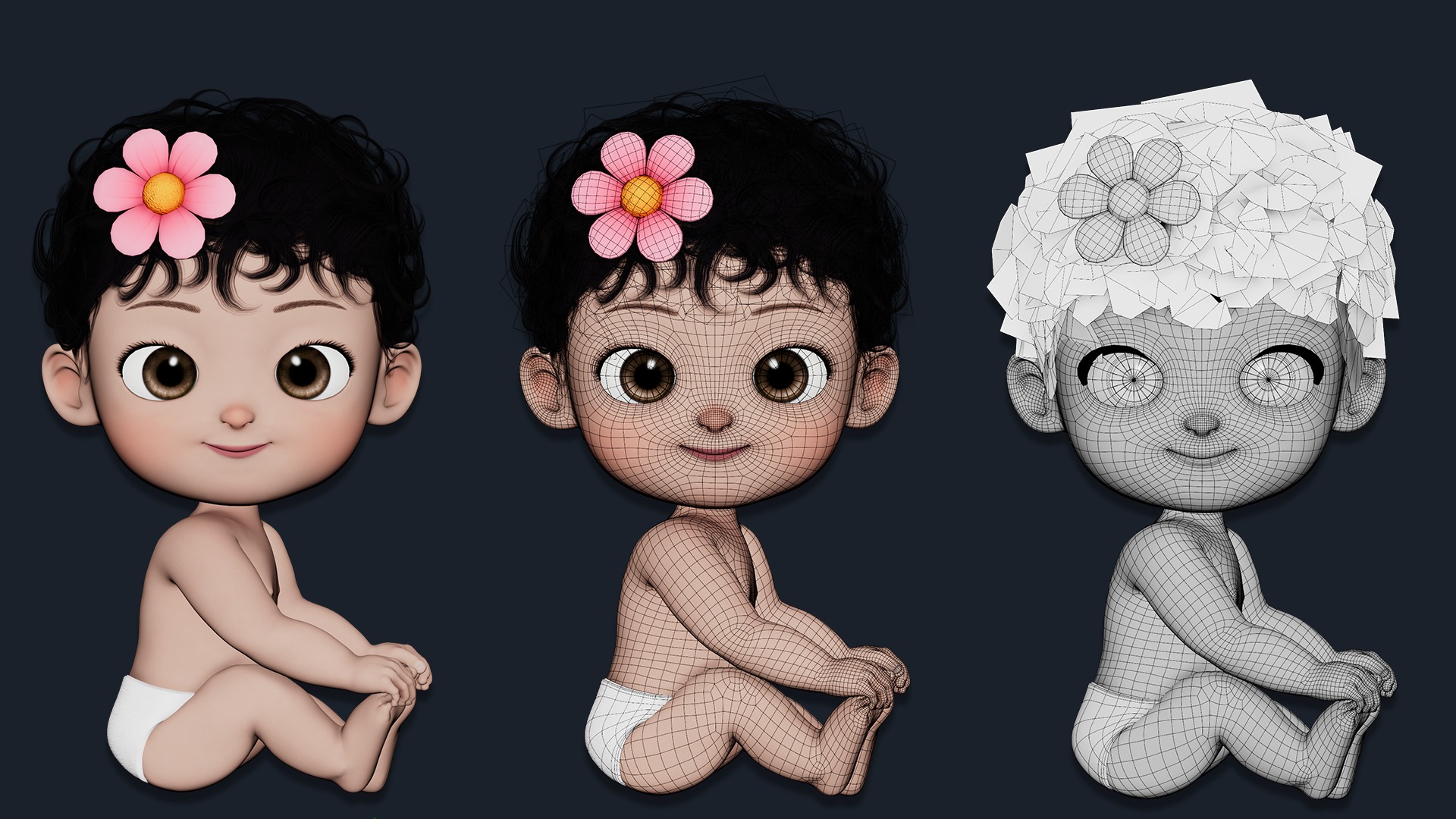 Cartoon Baby Girl Rigged Low-poly 3D model_5