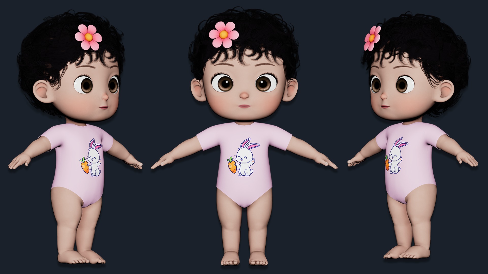 Cartoon Baby Girl Rigged Low-poly 3D model_10