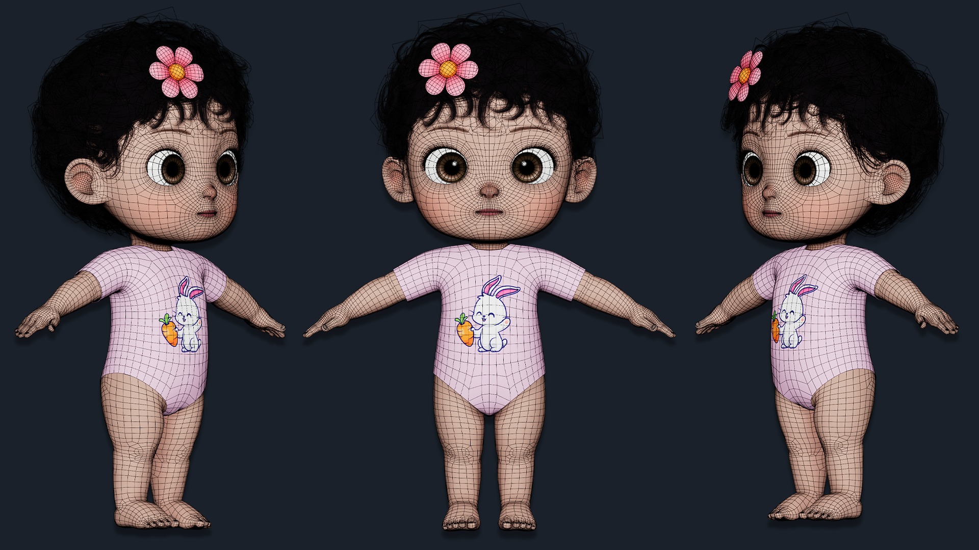 Cartoon Baby Girl Rigged Low-poly 3D model_11