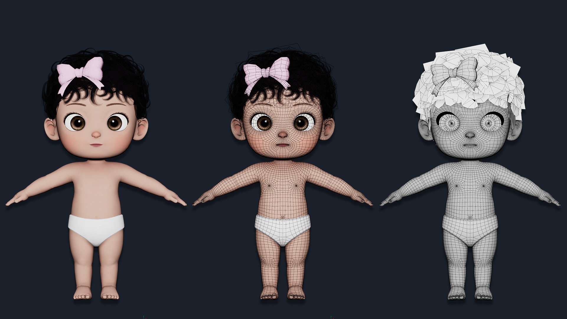 Cartoon Baby Girl Rigged Low-poly 3D model_7