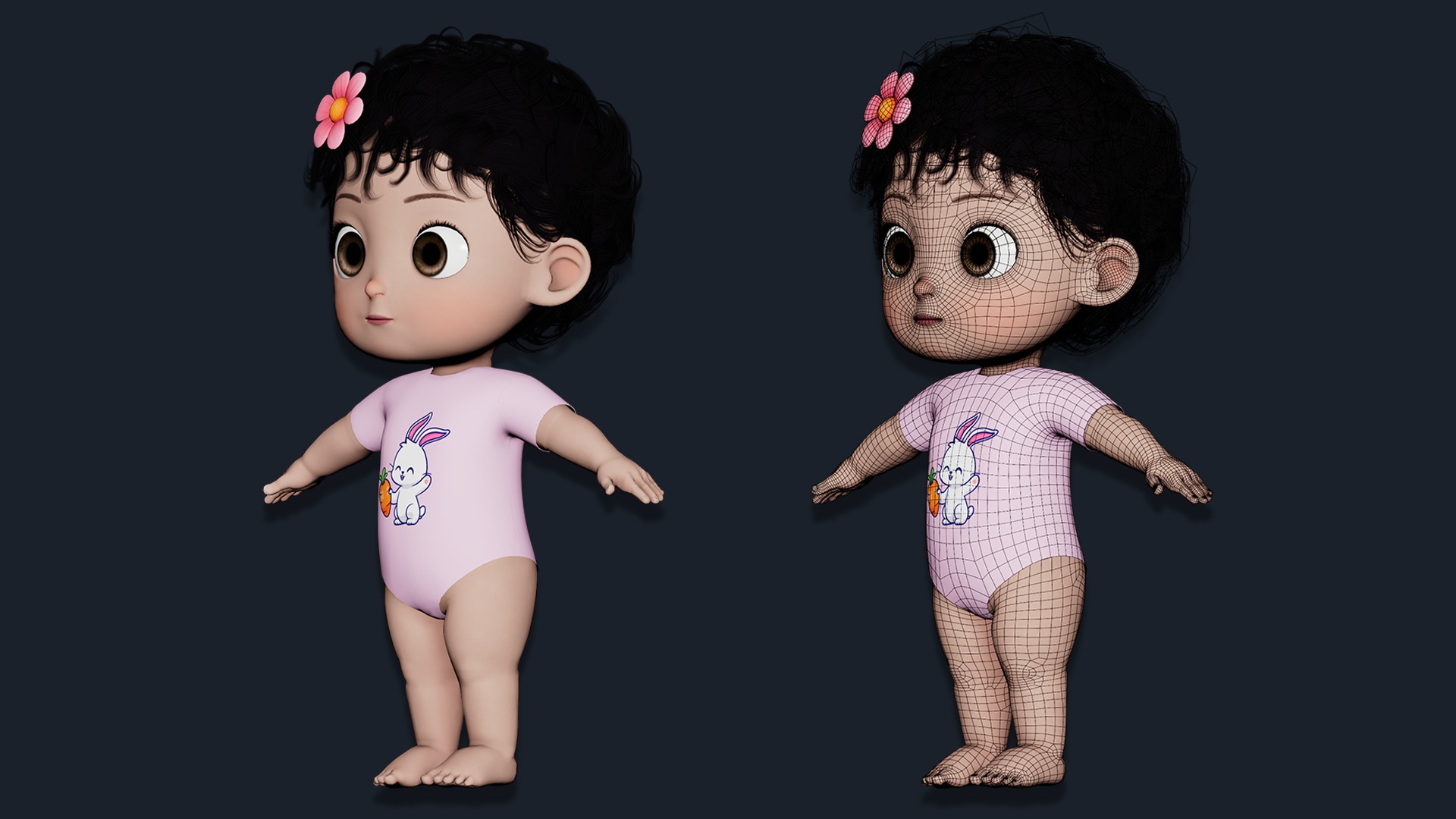 Cartoon Baby Girl Rigged Low-poly 3D model_12