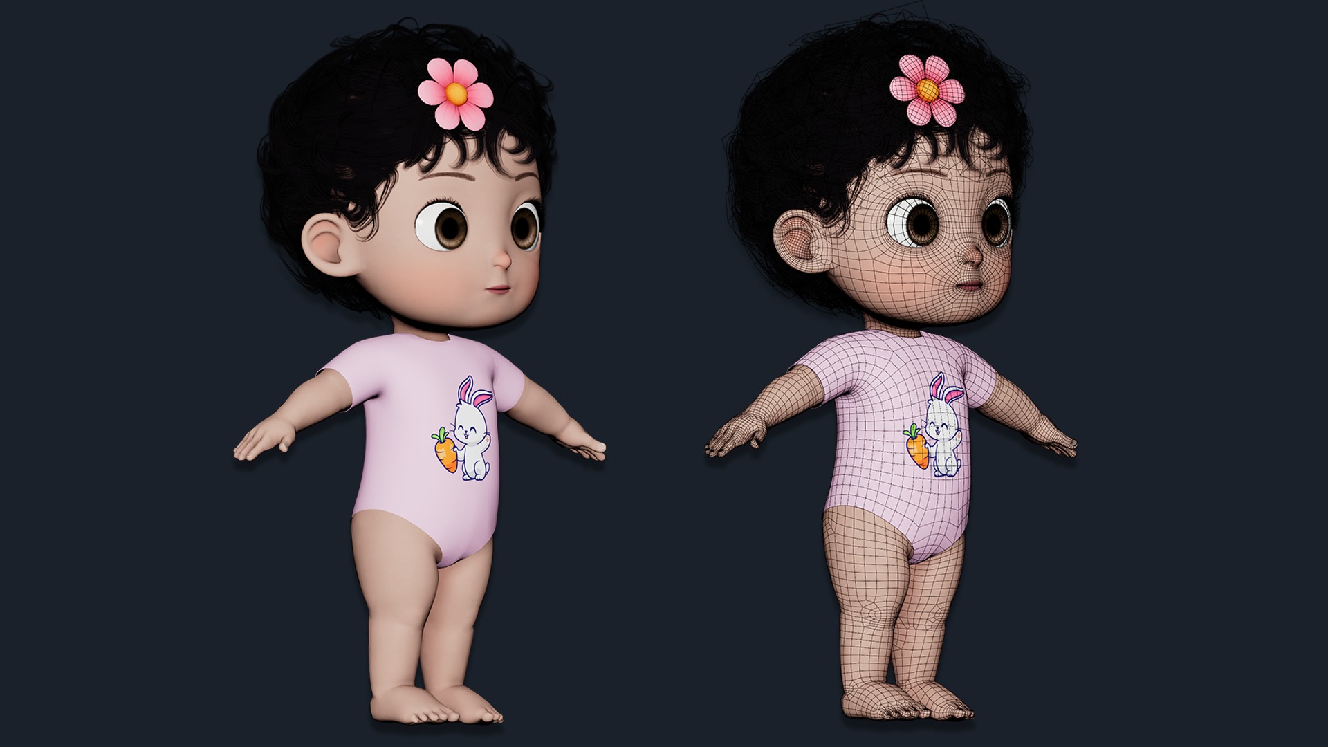 Cartoon Baby Girl Rigged Low-poly 3D model_13