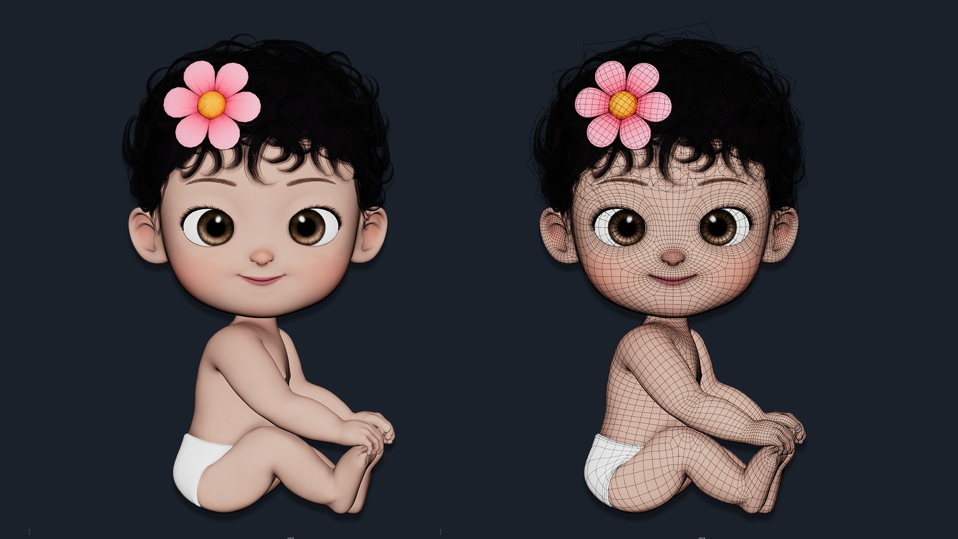 Cartoon Baby Girl Rigged Low-poly 3D model_4